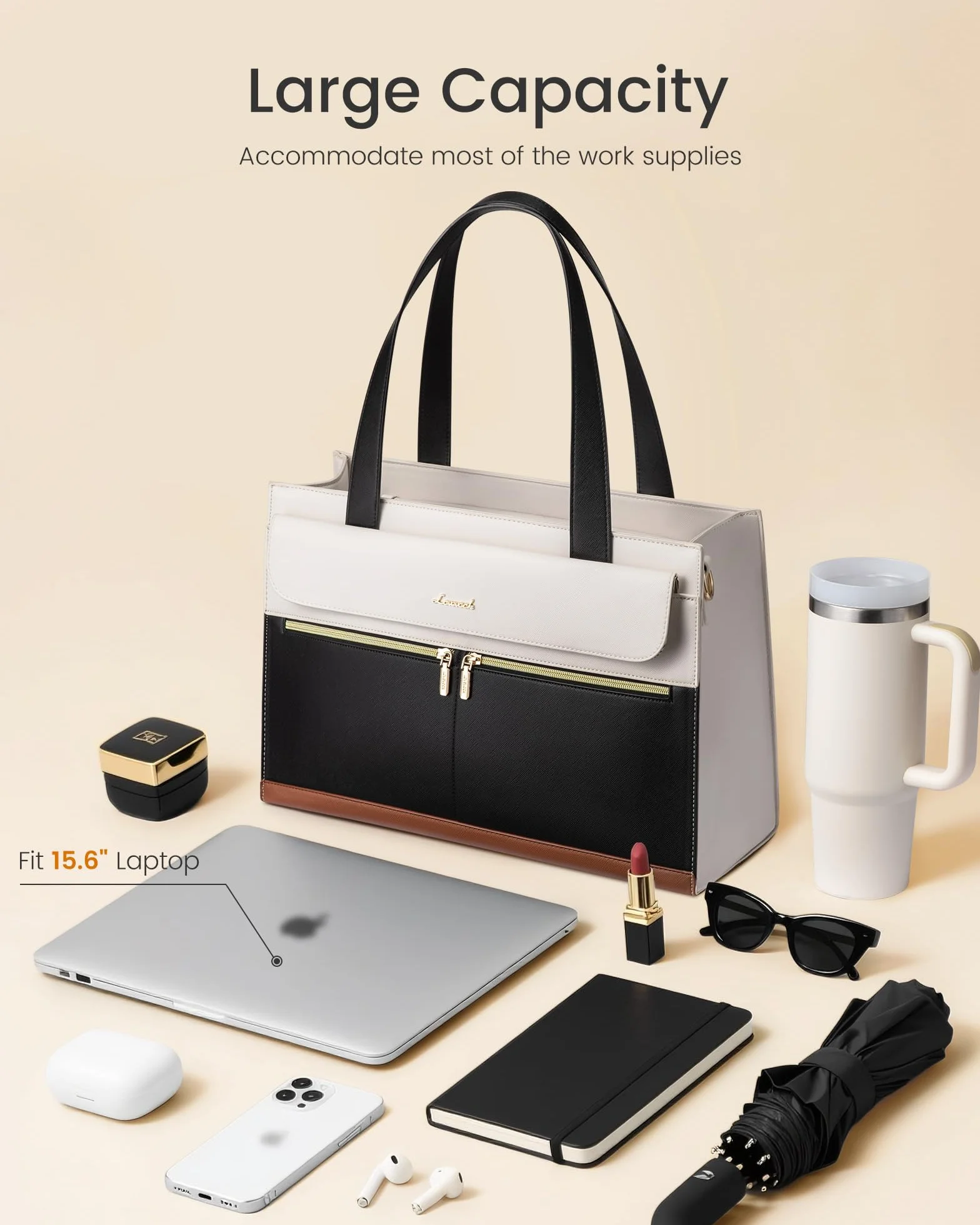 LOVEVOOK Borsa Donna Grande da Lavoro Borsa a Tracolla per Computer da 15.6 Pollici Impermeabile Borse Laptop Tote in Pelle PU Handbag da Università Business Shopper