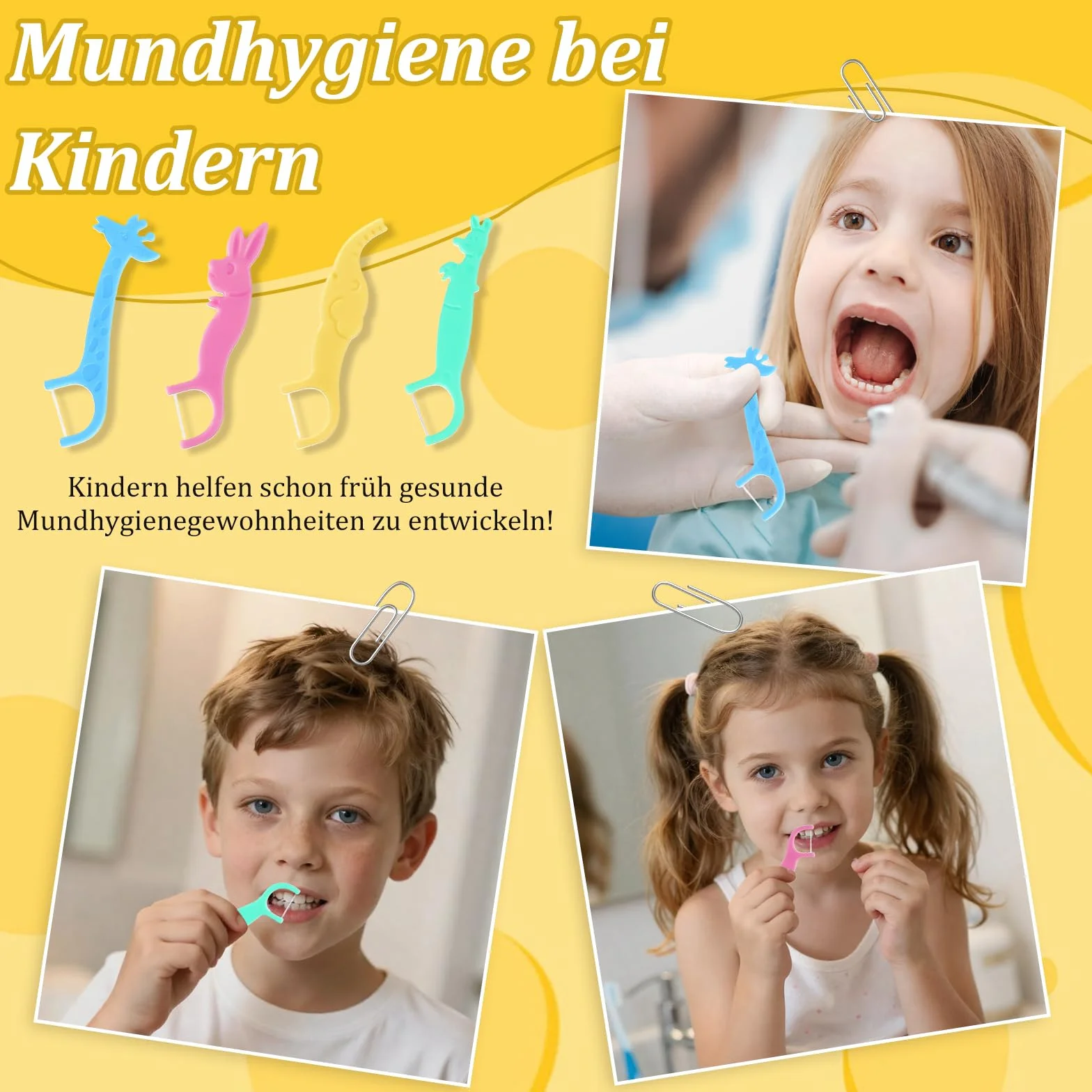 Filo interdentale per bambini 160 pezzi con manico antiscivolo animali colorati