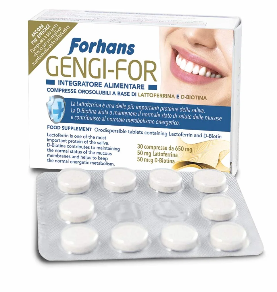 Forhans Integratore Alimentare Gengi-For Lattoferrina D-Biotina 30 Compresse Orosolubili