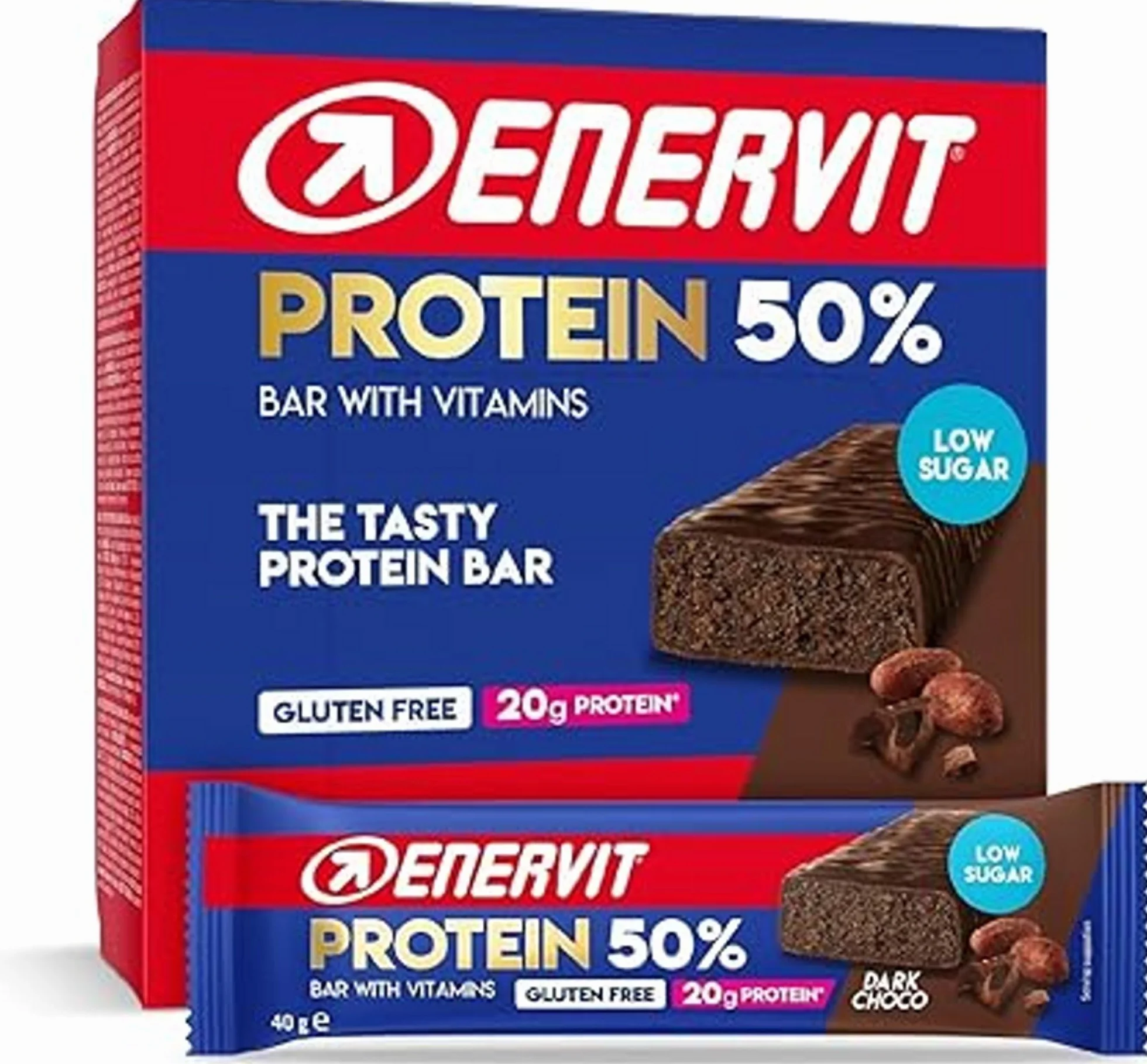 Enervit Protein Bar 50% Dark Choco 20g Proteine Low Sugar Vitamina D B6 Cioccolato Fondente 12x40g