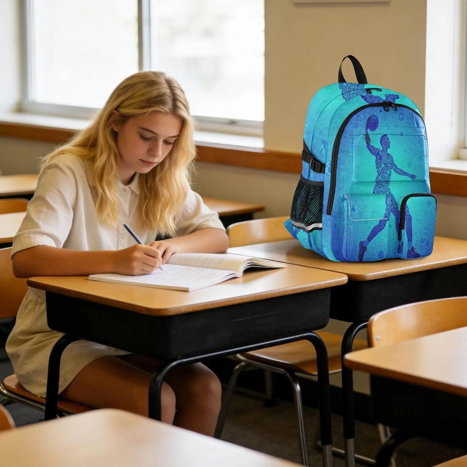 Zaino da viaggio per computer portatile, da basket, per ragazzi e uomini, colore blu, 44,5 cm