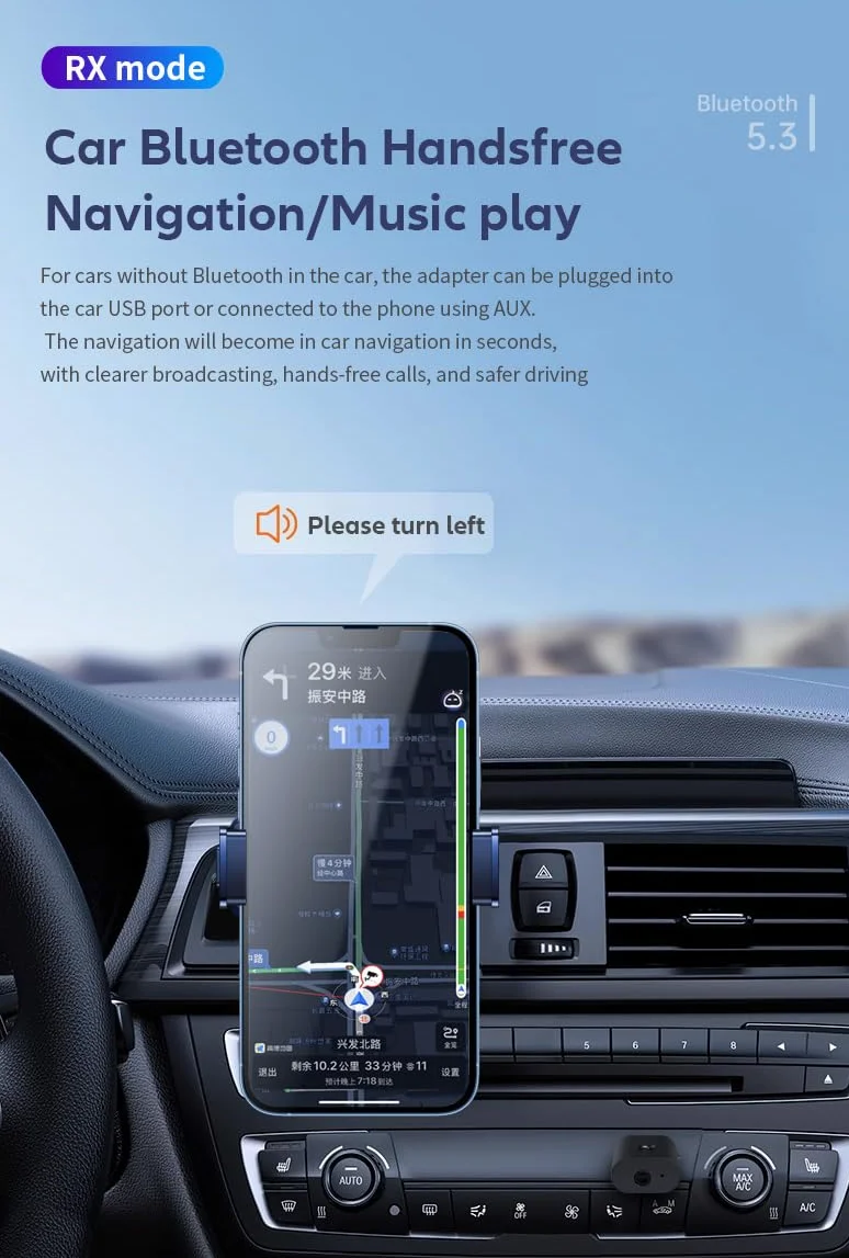 Ricetrasmettitore 5.3 Adattatore USB 2 in 1, adattatore USB Bluetooth, adattatore USB wireless AUX da 3,5 mm, bassa latenza, microfono integrato, streaming musicale, chiamate in vivavoce,