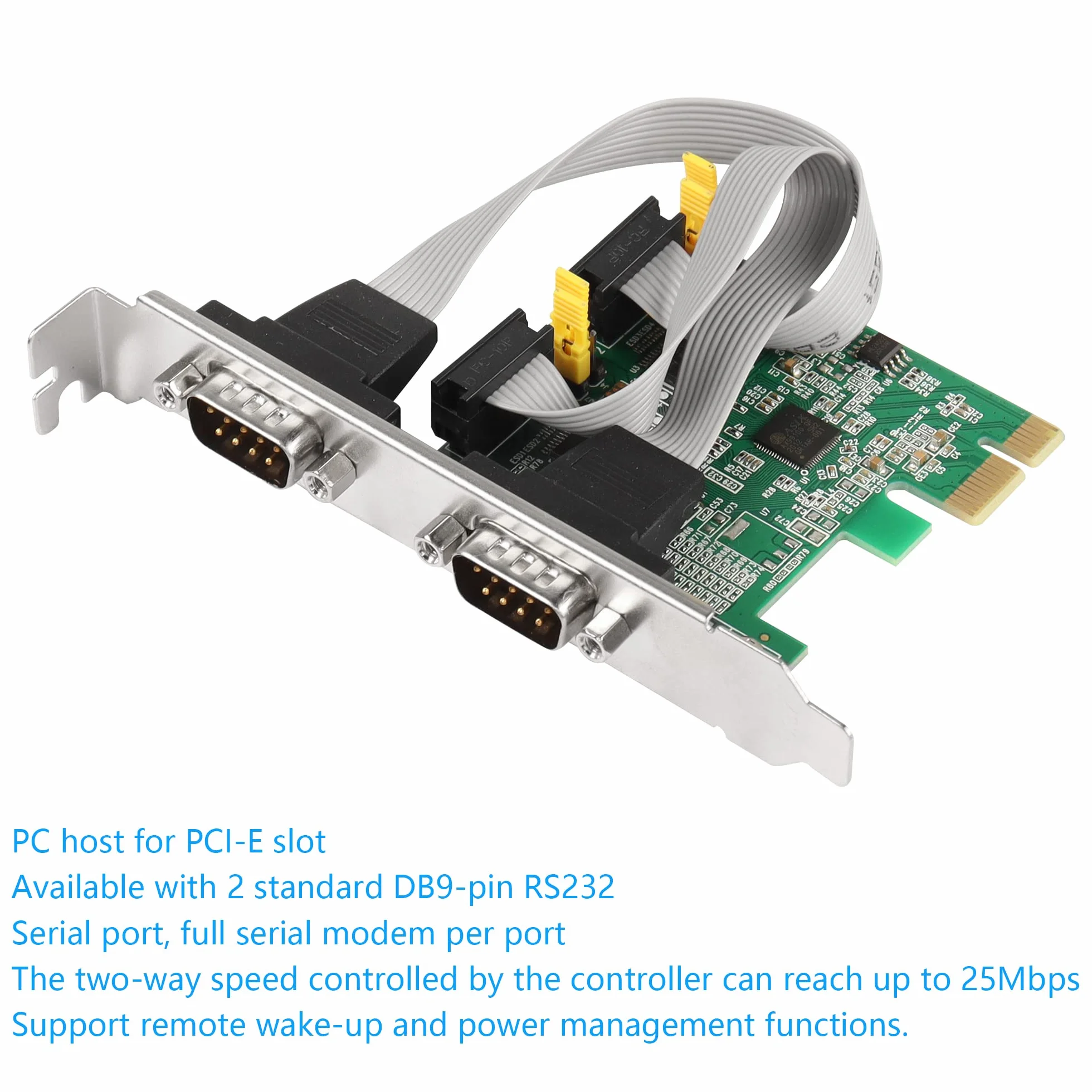 CERRXIAN Scheda adattatore seriale PCI Express RS232 a 2 porte, scheda di espansione DB9 Dual Channel PCIe X1 AX99100 per PC desktop