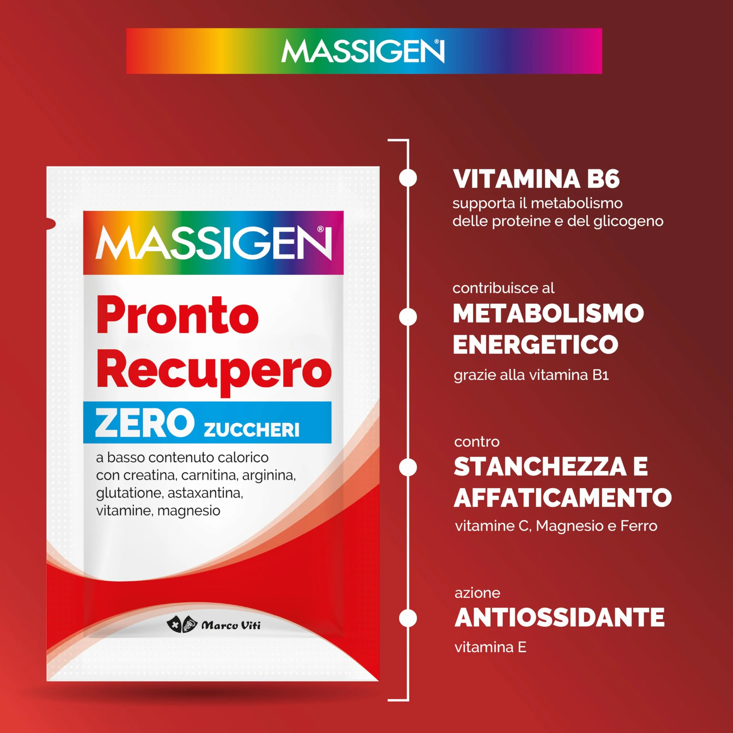 MASSIGEN Pronto Recupero Zero Zuccheri Integratore Tonico Energetico con Carnitina Creatina Arginina 14 Bustine