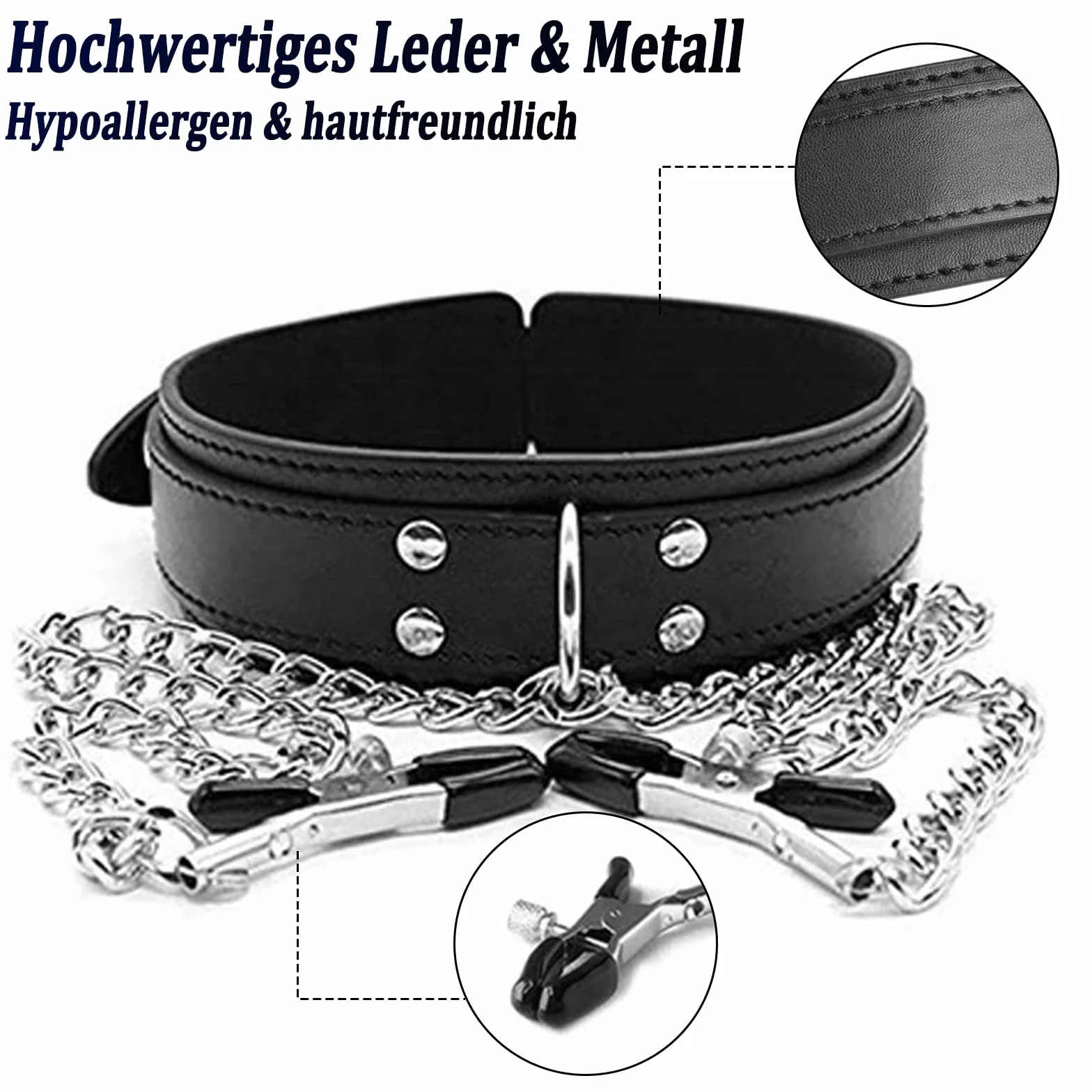 BDSMYEE Collana con morsetti per capezzoli regolabili, catena per seno, 4 morsetti magnetici, set giocattoli stimolazione seno extra forte
