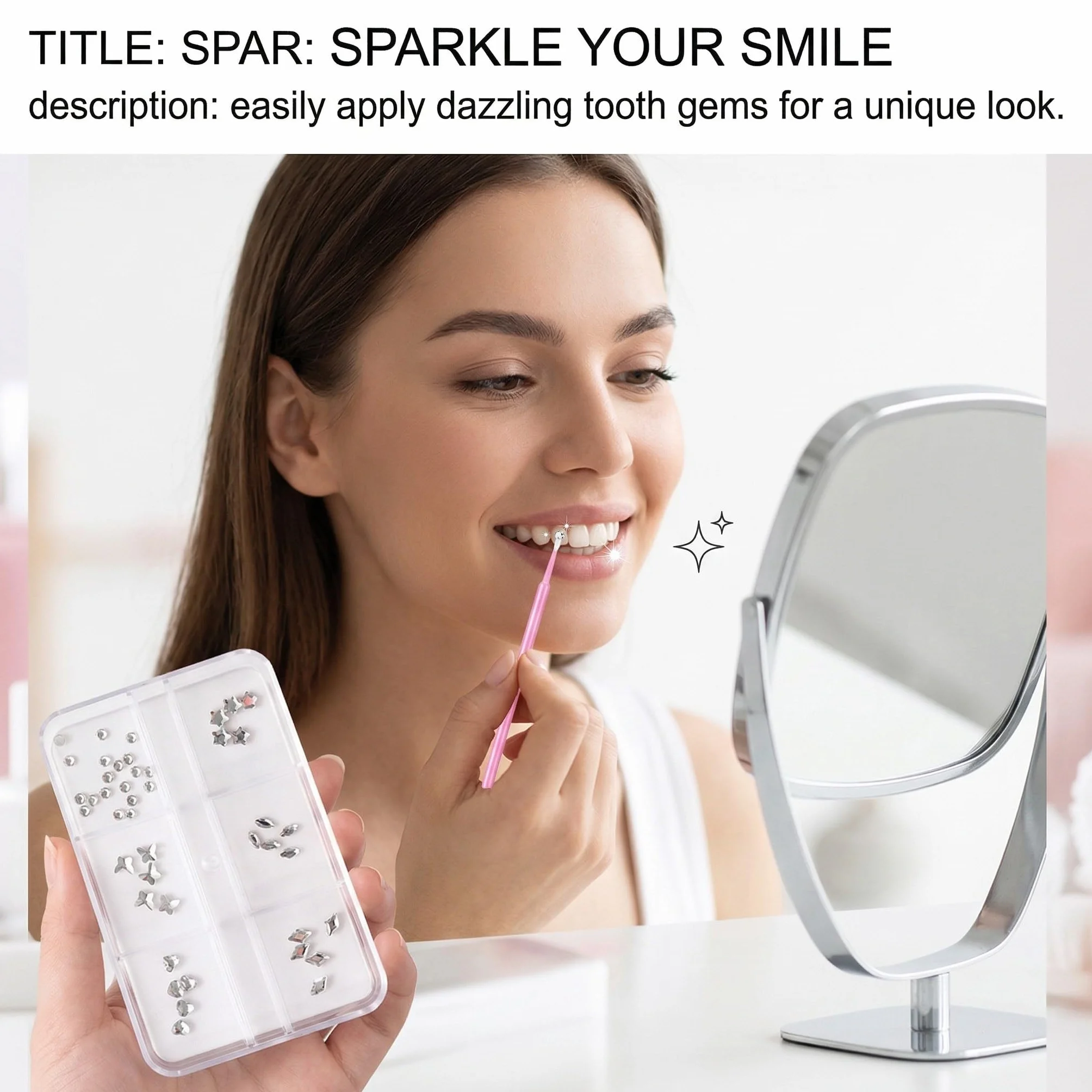 Kit Brillantini Denti Professionale 6 Scomparti Cristalli Bianchi Strass Dentali Estetici