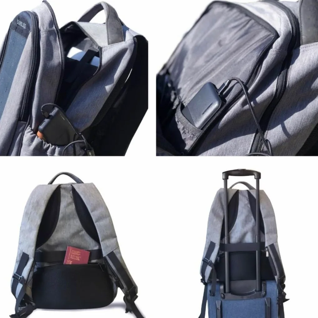Sunslice | Zaino con pannello solare per laptop, borsa da viaggio con celle solari flessibili e potenti, resistente agli urti e ai graffi, ideale per escursioni o campeggio, grigia.