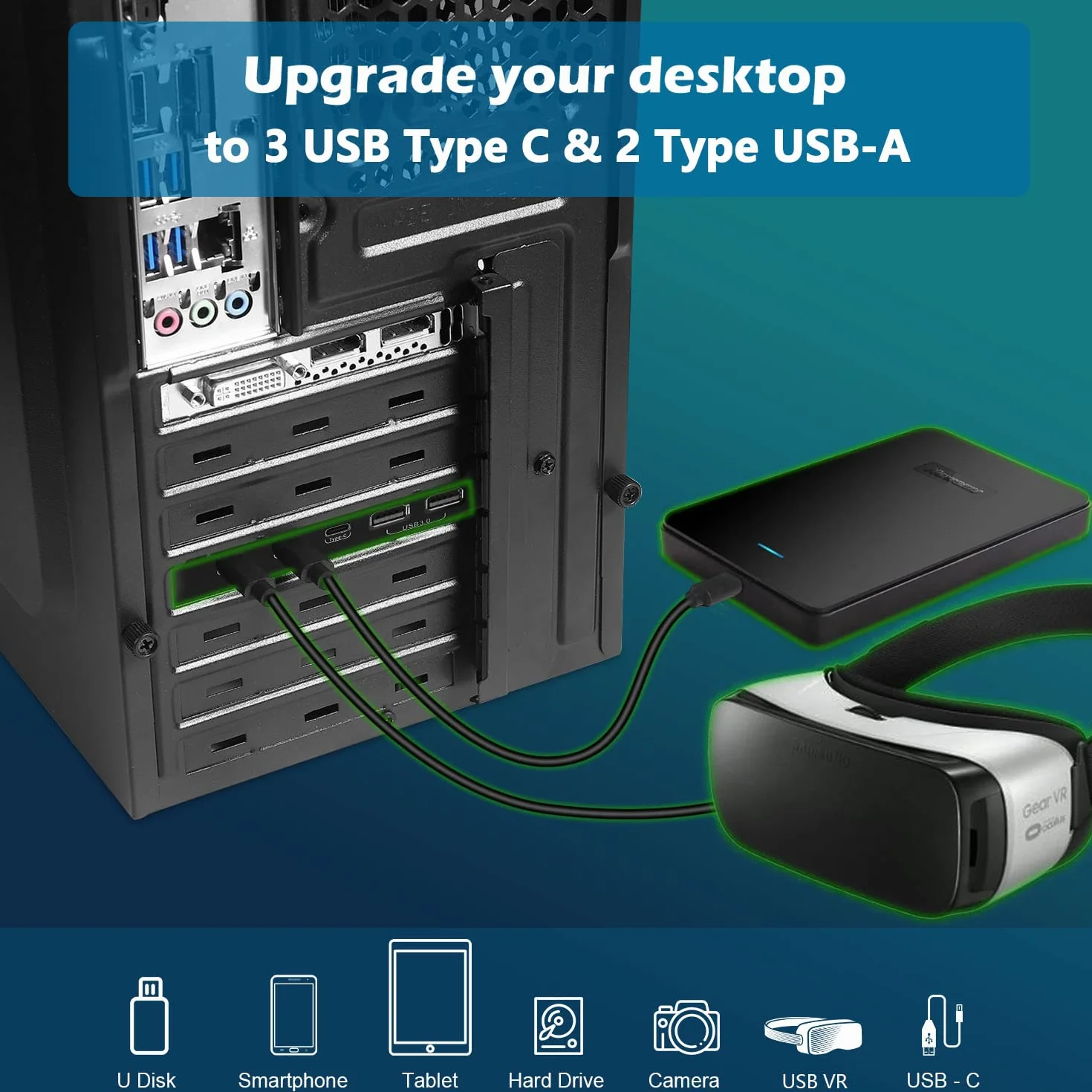 Scheda PCI Express USB 3.0, 5 Porte (3x Type-C, 2x Type-A) 5 Gbps Scheda di Espansione per Windows e Mac