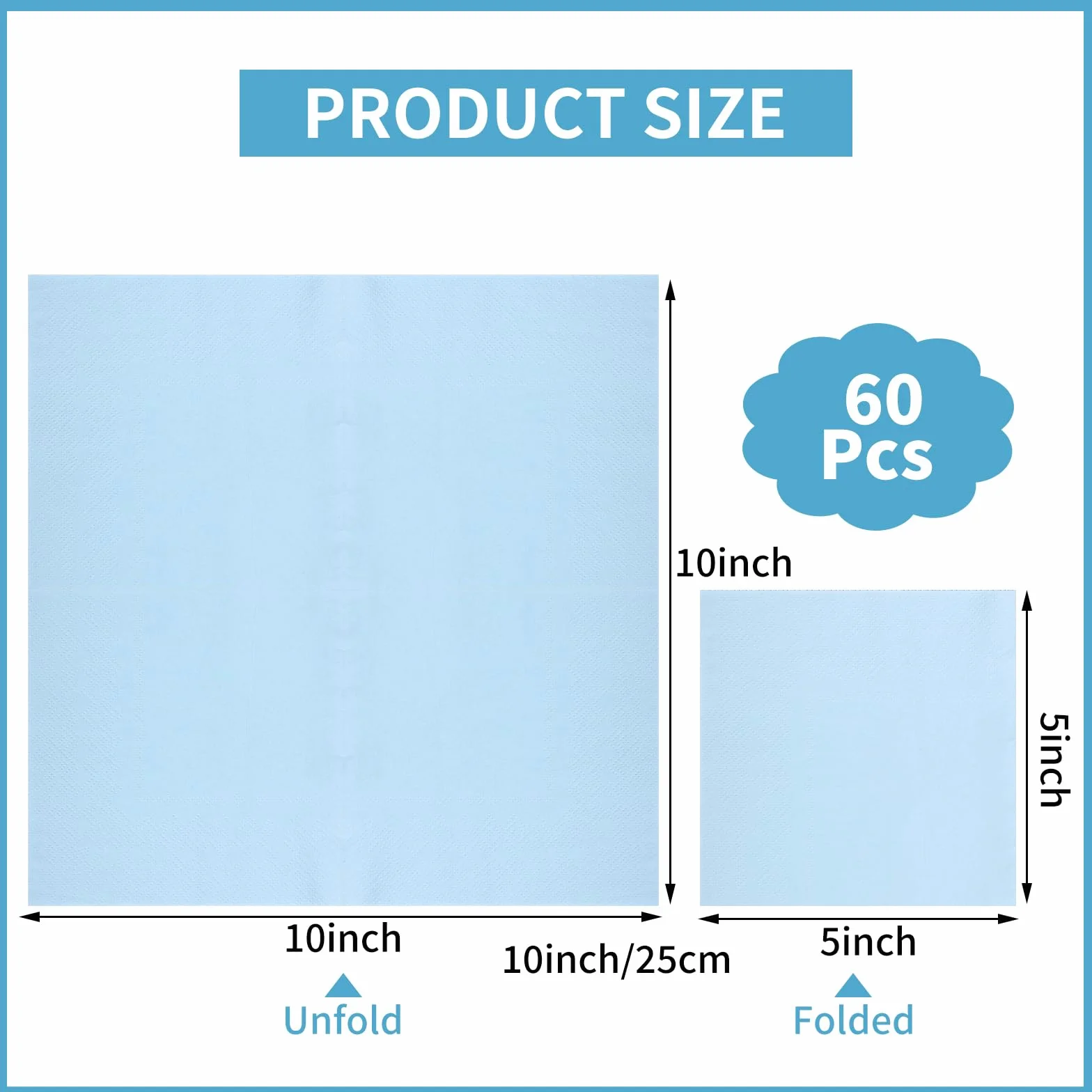 Tovaglioli da cocktail blu chiaro usa e getta 12,7 x 12,7 cm 60 pezzi