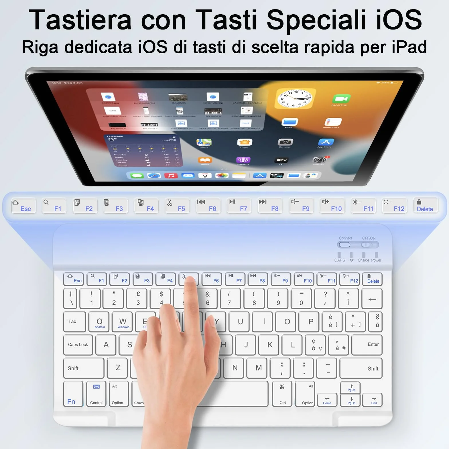 SOPPY Tastiera e Mouse Bluetooth Portatili, Universale Ricaricabile per Tablet, Wireless per iPad/Samsung Tab/Lenovo Tab/iOS/Android/Windows, Layout Italiano (Bianco)