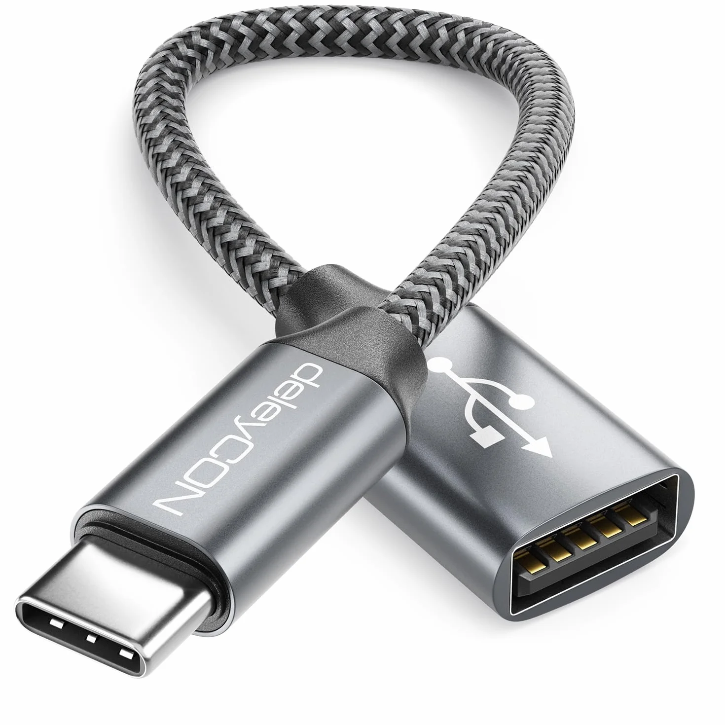 deleyCON Adattatore USB C a USB 2.0 OTG Tipo-C Connettore a Presa A - Cavo per iPhone 17/16/15, Galaxy S26/S25/S24, A56, A17, A16 Tablet, MacBook, iMac, iPad, Notebook ecc.