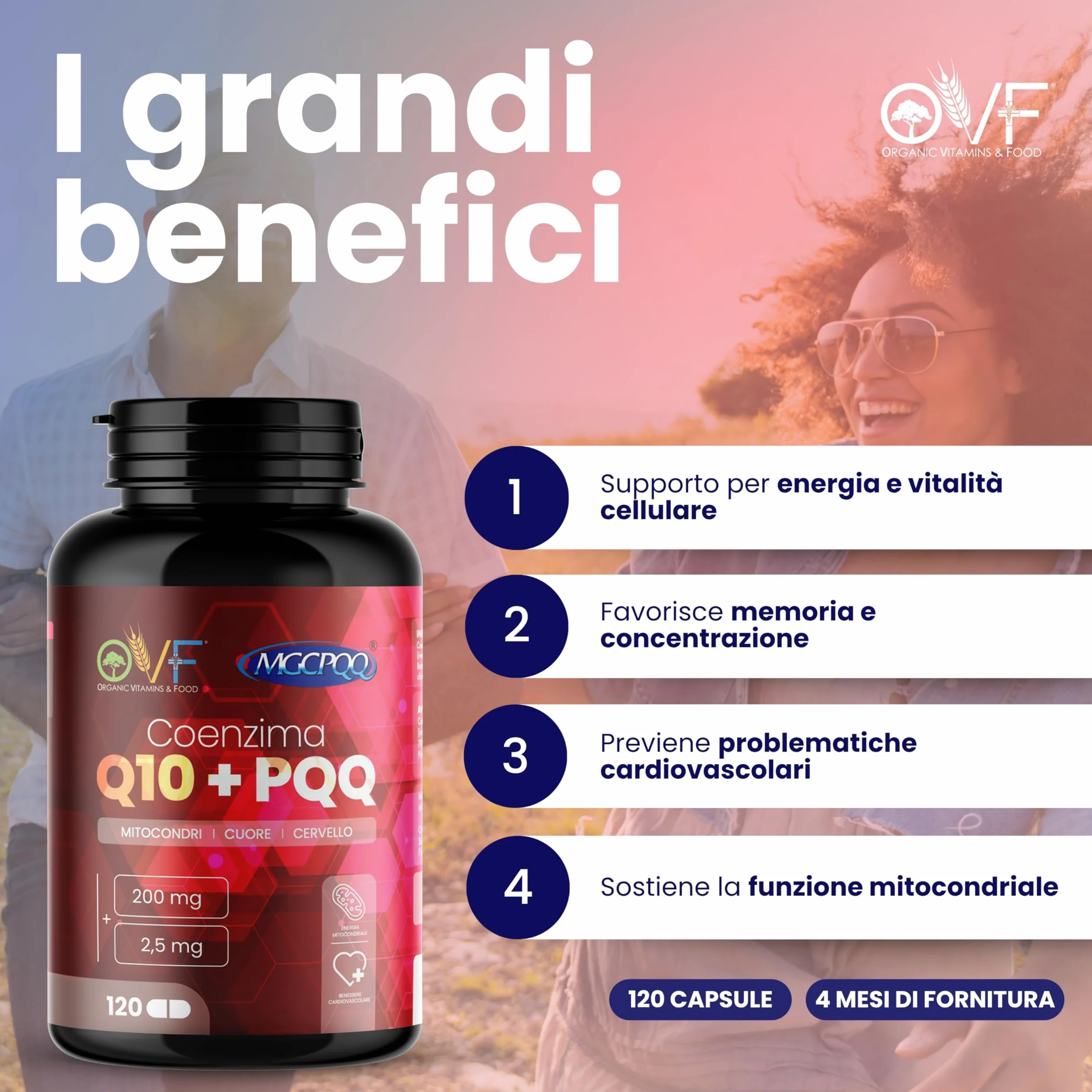 Coenzima Q10 + PQQ Integratore 120 cps 200mg Alto Dosaggio Antiossidanti Vegano Made in Italy