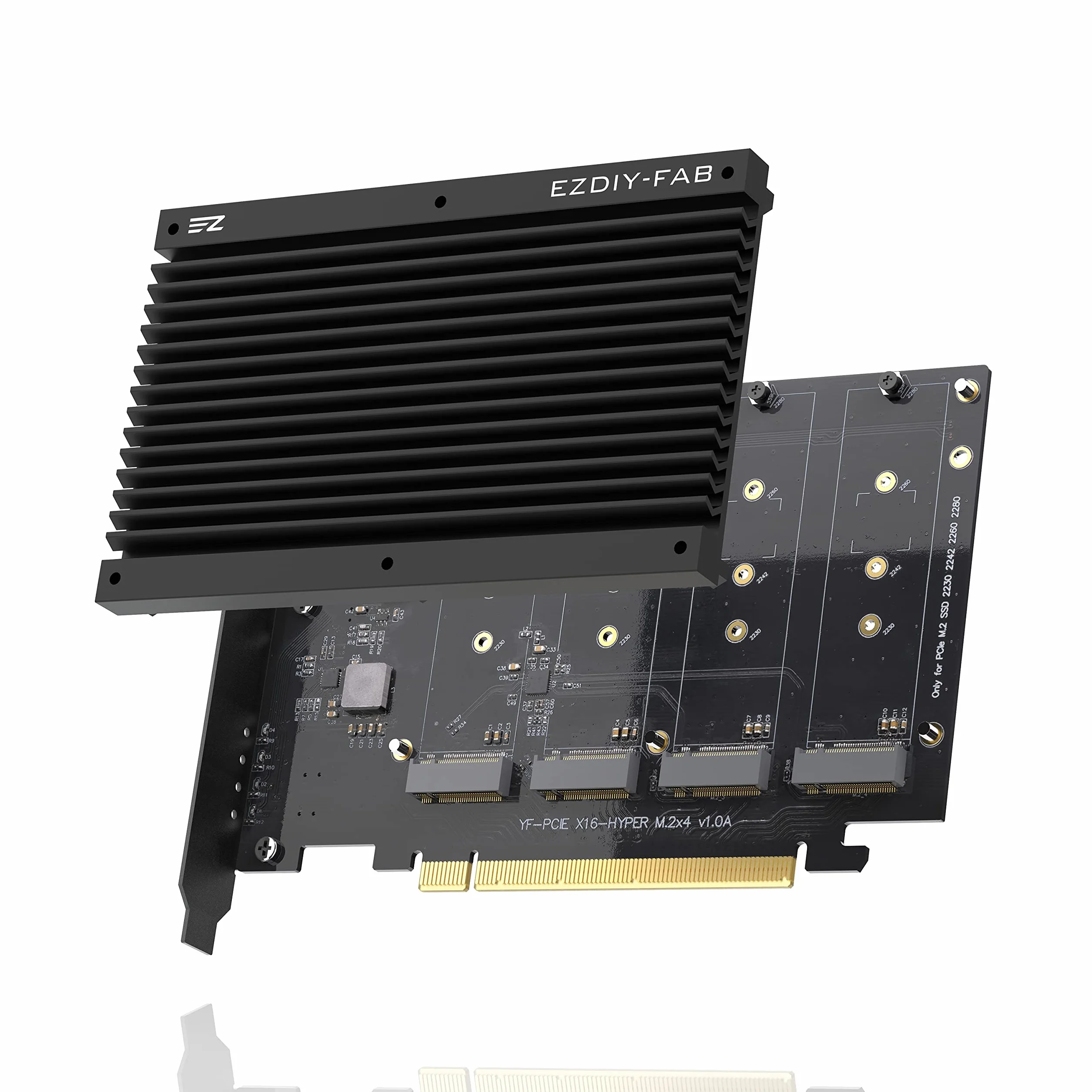 EZDIY-FAB Quad M.2 PCIe 4.0/3.0 X16 Scheda di Espansione con Dissipatore,Supporto di 4 SSD PCIe NVME M.2,RAID-on-CPU (VROC) in Piattaforma Intel e PCIe 4.0 RAID in Piattaforma AMD