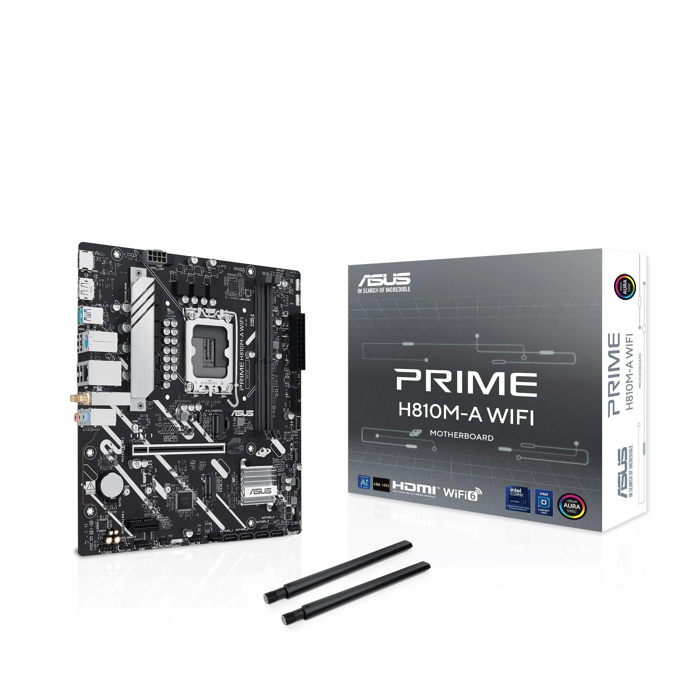 ASUS PRIME H810M-A WIFI, Scheda Madre Intel mATX, 6+1+1+1 Fasi di Alimentazione, Slot DDR5, PCIe 4.0, 2 Slot M.2, WiFi 6E, Ethernet Intel 16 GB, DisplayPort, HDMI, USB-A 10 Gbps, USB-C 5 Gbps, Nera