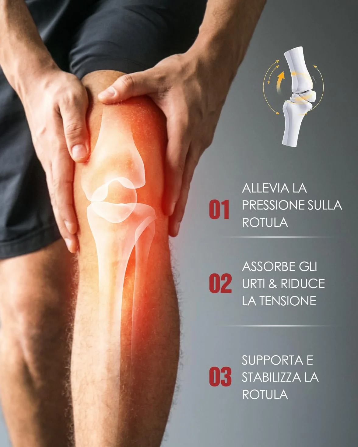 Tutore Tendine Rotuleo con Cuscinetto in Silicone (Set da 2) – Ginocchiera Ortopedica Regolabile per Corsa
