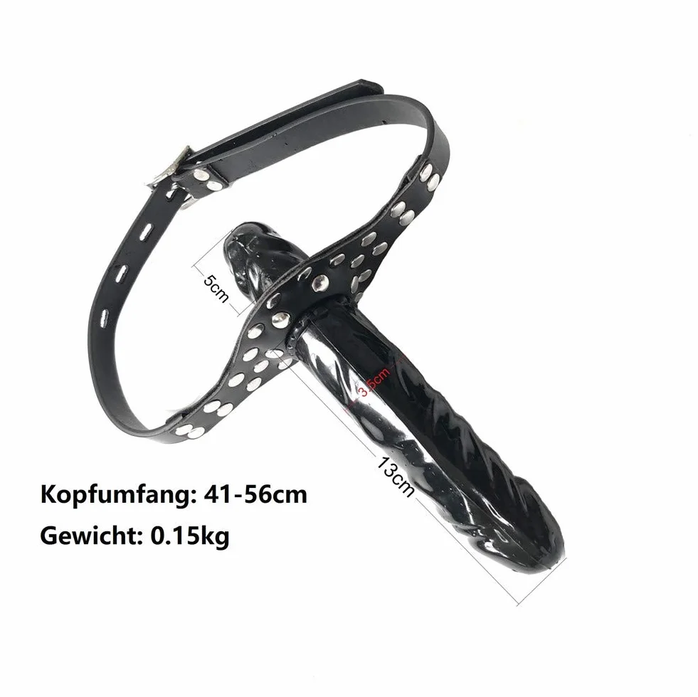 Bavaglio del pene in pelle con dildo in silicone BDSM Bondage Gag 18 cm