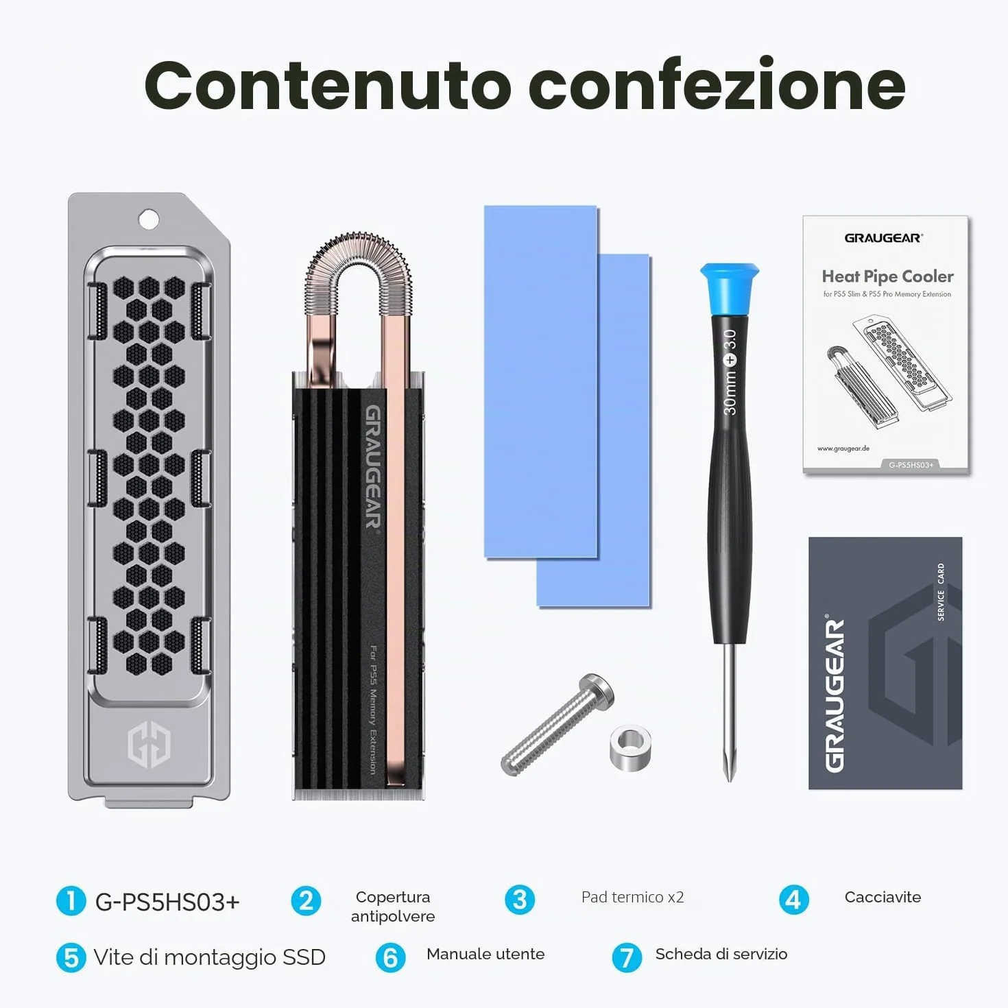 GRAUGEAR HeatPipe - Dissipatore di calore per M.2 NVMe SSD (2280), PS5 Pro, PS5 Slim, per PlayStation, con copertura antipolvere