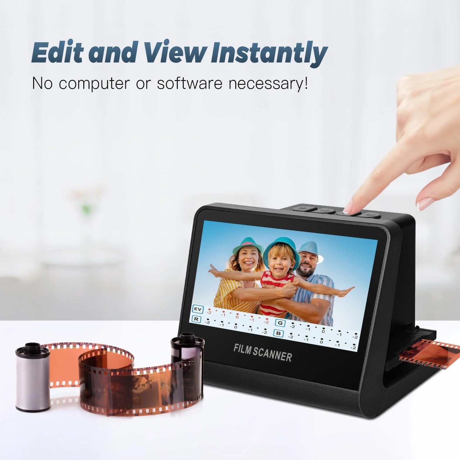 Scanner digitale per pellicola con grande schermo LCD da 5 pollici, All-in-One 22 MP Film & Slide Scanner converte 35 mm/126KPK/110 Film e 135/126KPK/110/Super 8 diapositive in foto digitali
