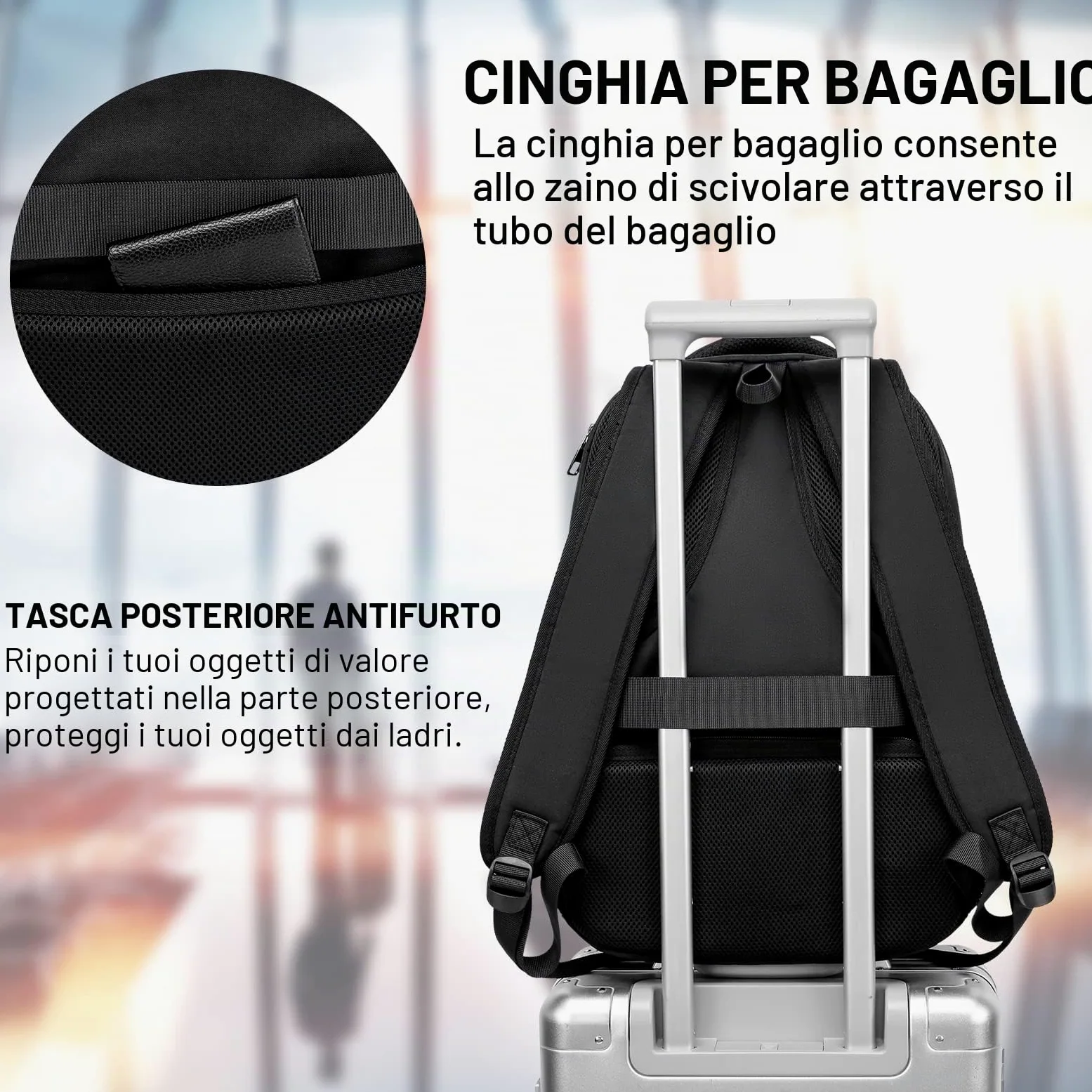 Zaino Uomo, Zaino Scuola Superiore Media Università, Zaino per PC Portatile da 17,3 Pollici con Porta USB, Zaino da Lavoro Impermeabile per Laptop, Viaggio - Regalo per Uomo e Donna, Nero