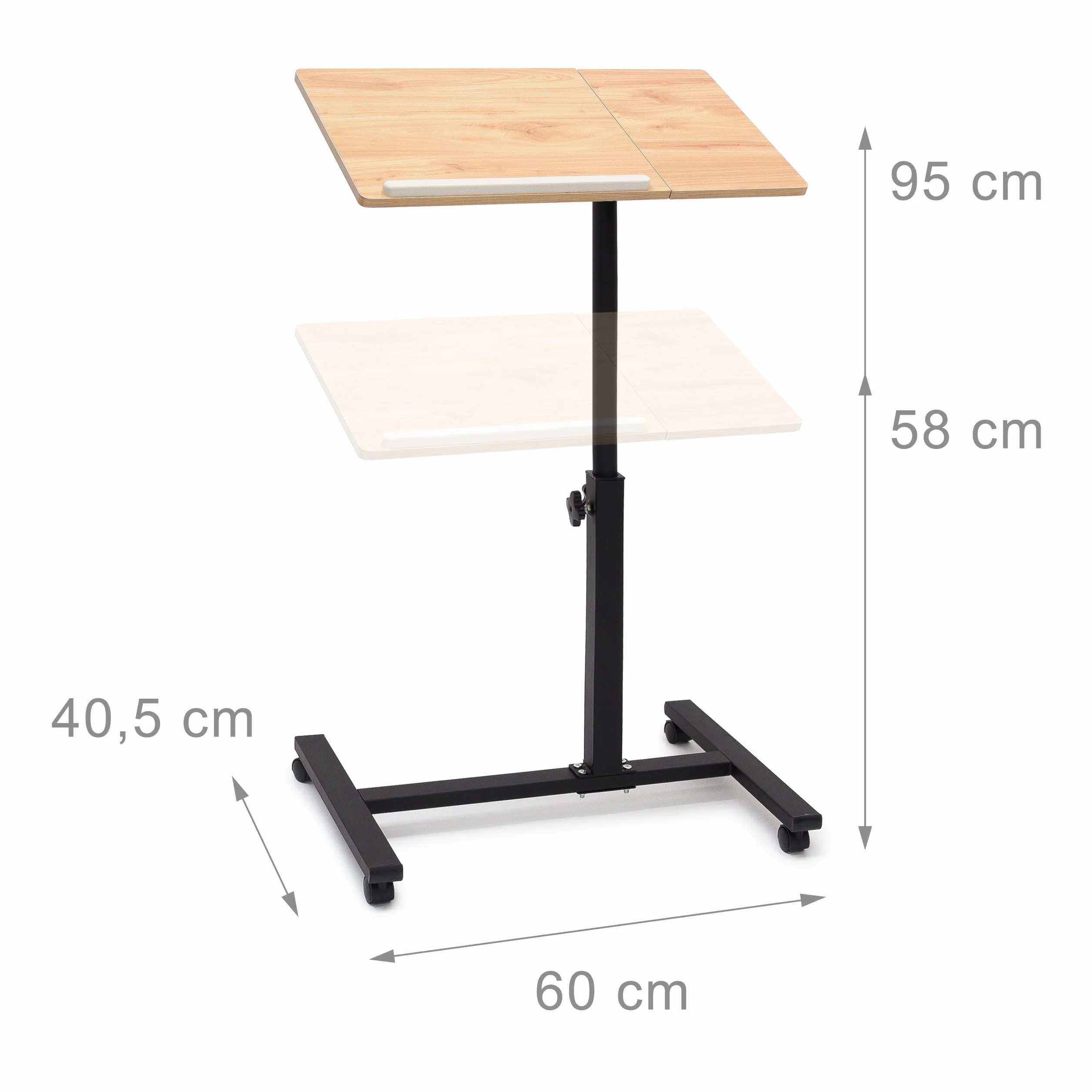 Relaxdays Tavolino per Pc, Supporto Computer Portatile, Mobile Grande, HLP 98x60x40,5cm, 4 Ruote Girevoli,Marrone Chiaro
