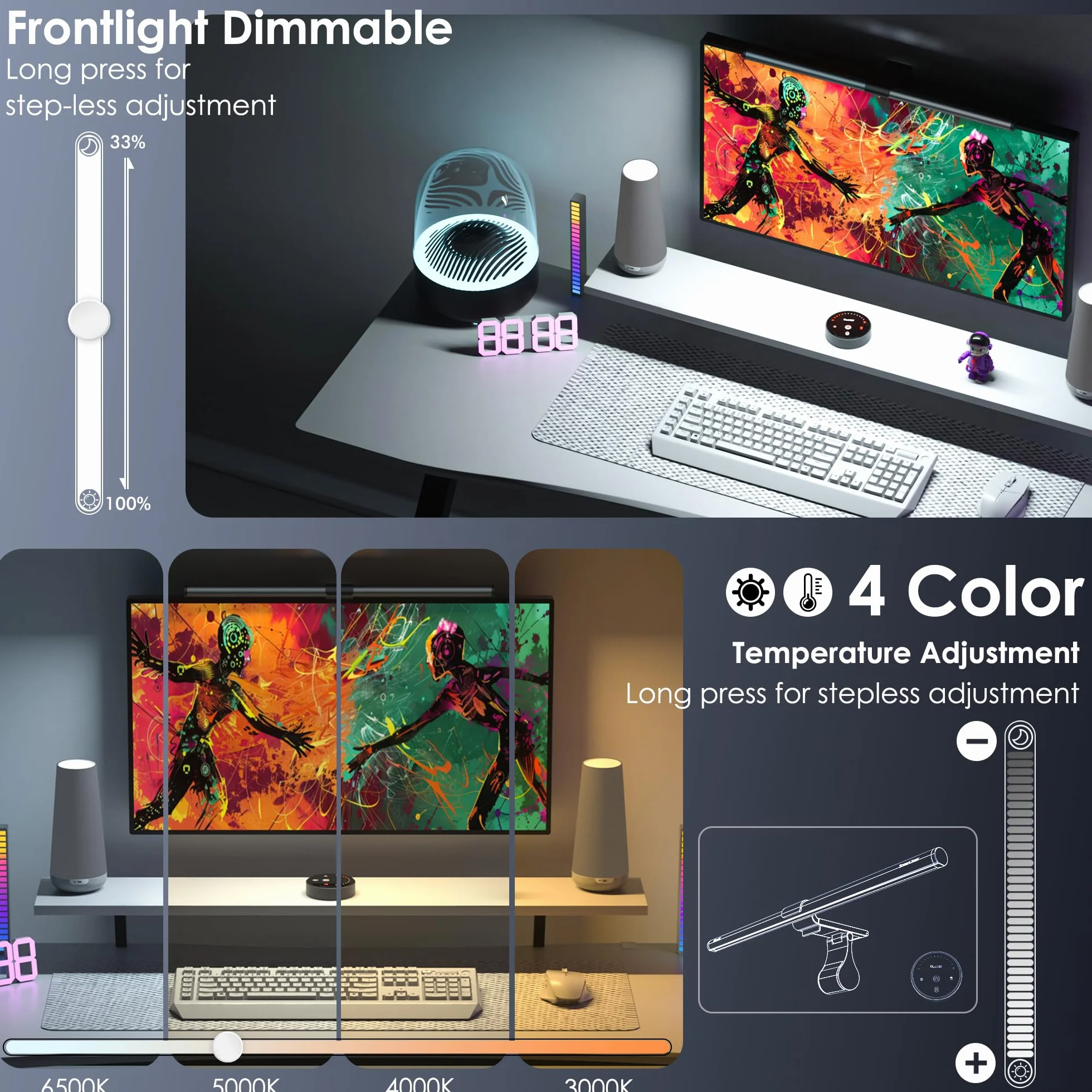 Quntis 51CM Lampade Monitor con Retroilluminazione RGB e Telecomando, 88+56 LEDs Luce Monitor, Barra Luminosa, Light Bar per PC, Accessori Gaming, Regalo Compleanno Uomo