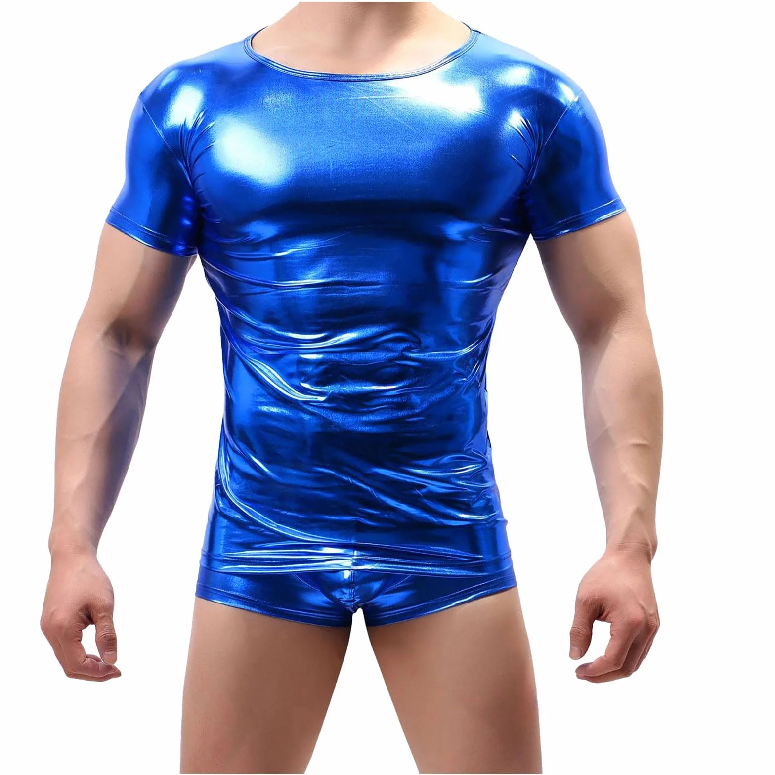Camicia uomo sexy pelle effetto bagnato ecopelle lattice slim fit clubwear