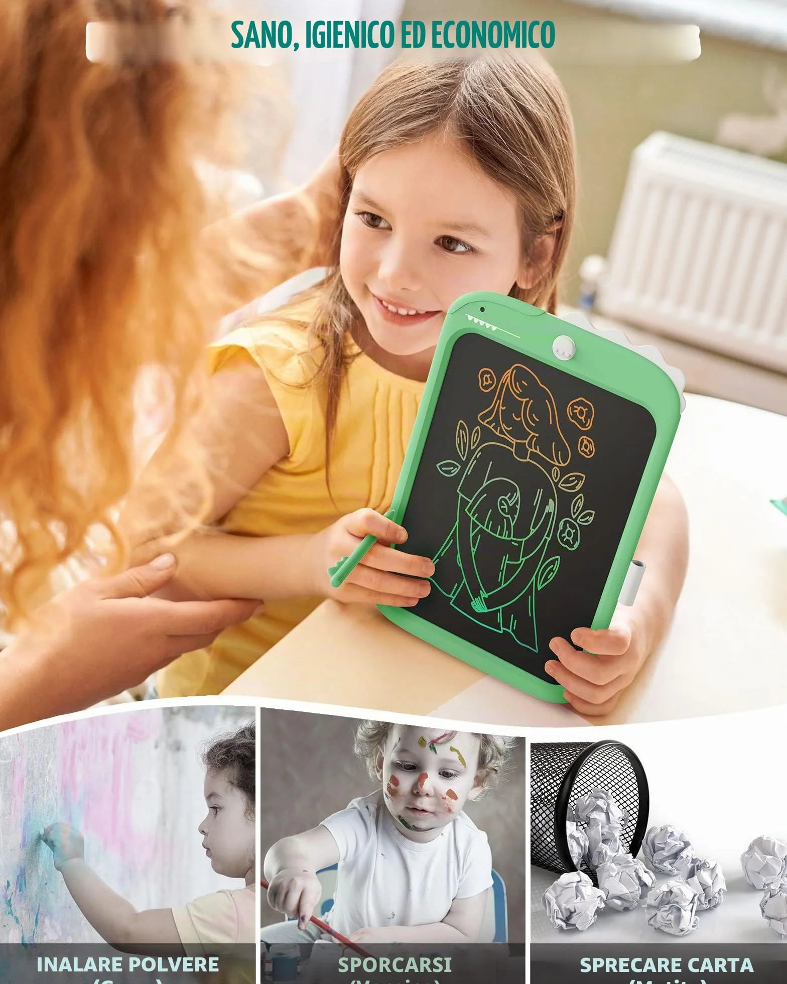 Lavagna LCD Giocattolo Unicorno 10 Pollici Blocco da Disegno Portatile Regalo Educativo Bambini 3-7 Anni Verde