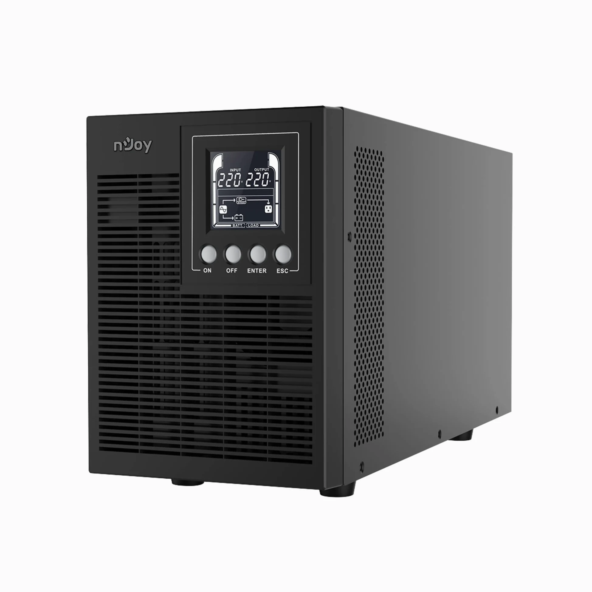 NJOY Echo Pro 2000 Gruppo di Continuità 2000VA 1600 Watt, Doppia Conversione On-Line Onda Sinusoidale Pura, 4 Uscite Schuko, USB, RS232, EPO, Slot SNMP, 4 Batterie 12V-7Ah - Garanzia 3 Anni