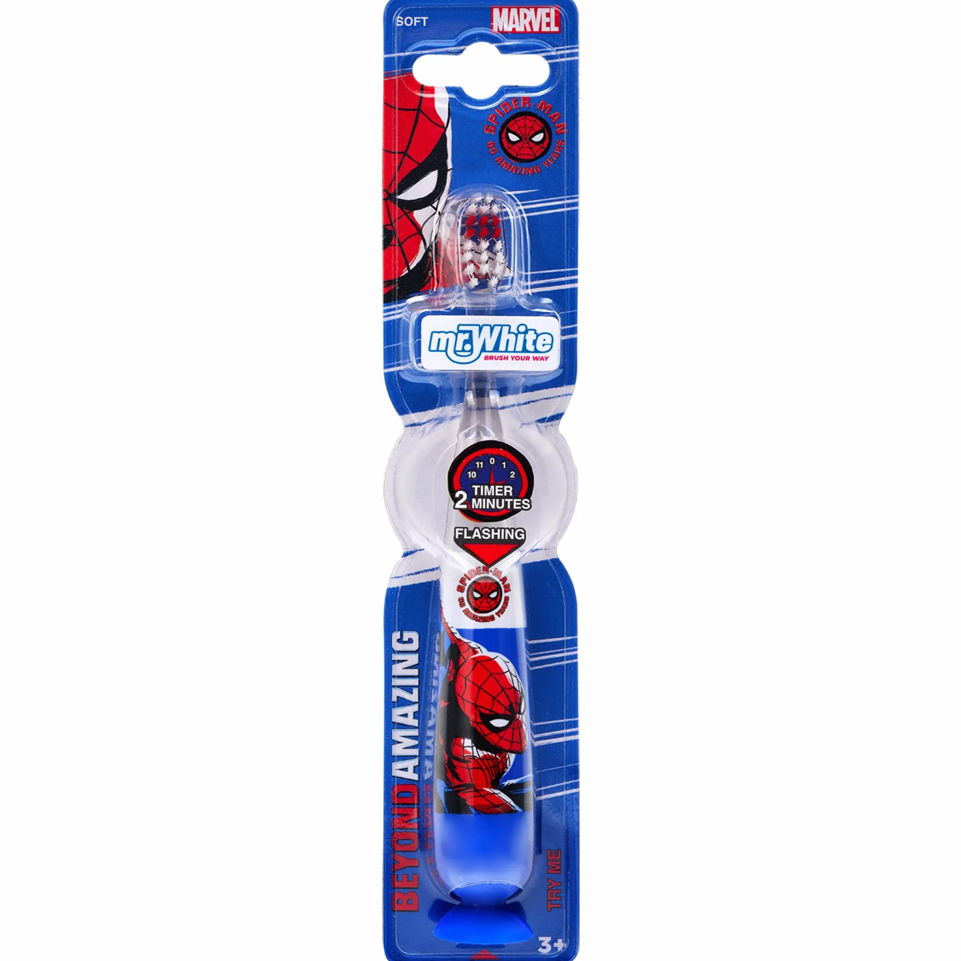 Mr. White Spiderman Spazzolino Luminoso da Denti Alimentato a Batteria