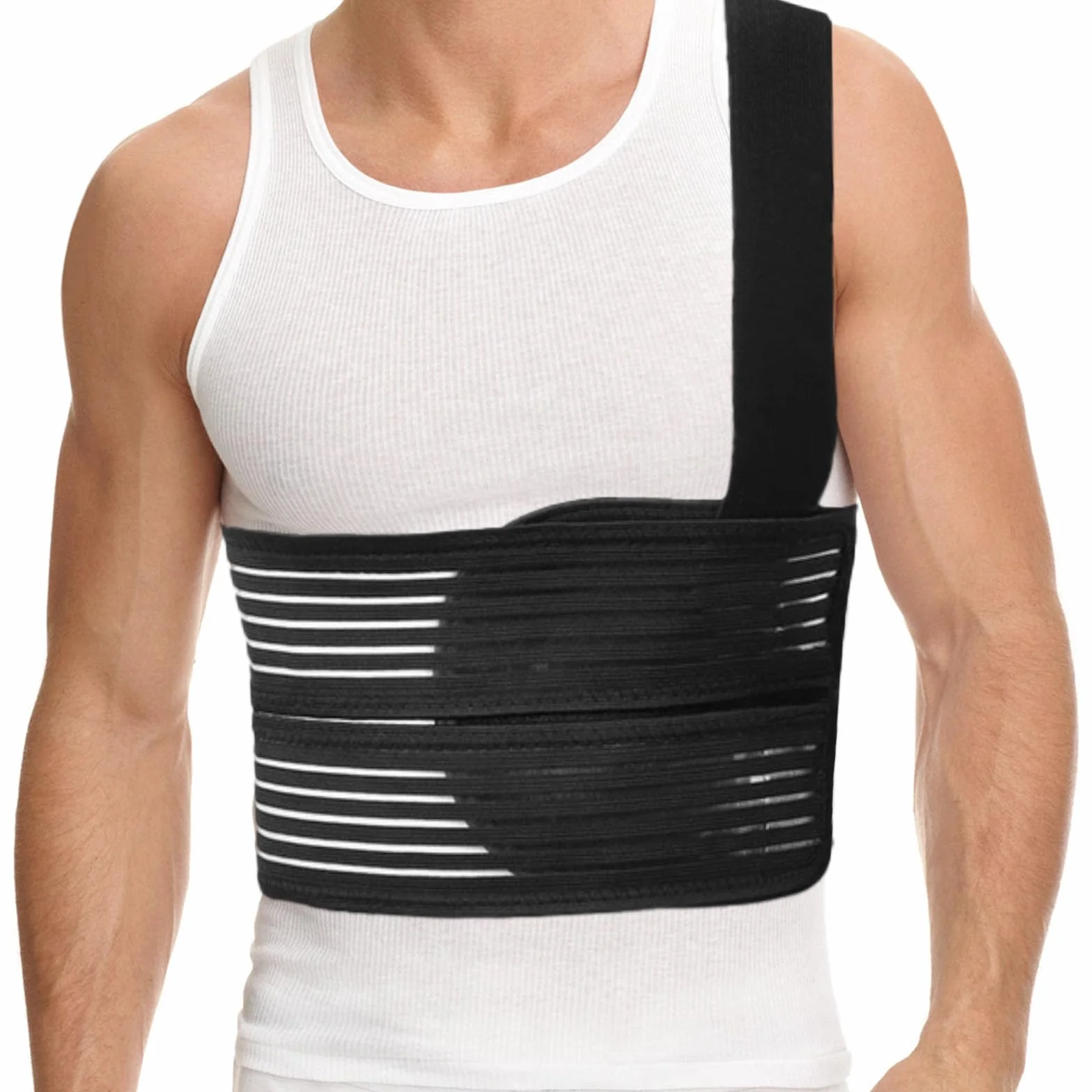 Fascia a Coste Rotte Unisex, Tutore Elastico Traspirante per Costole Rotte, Supporto Sterno - Nero 80-115cm