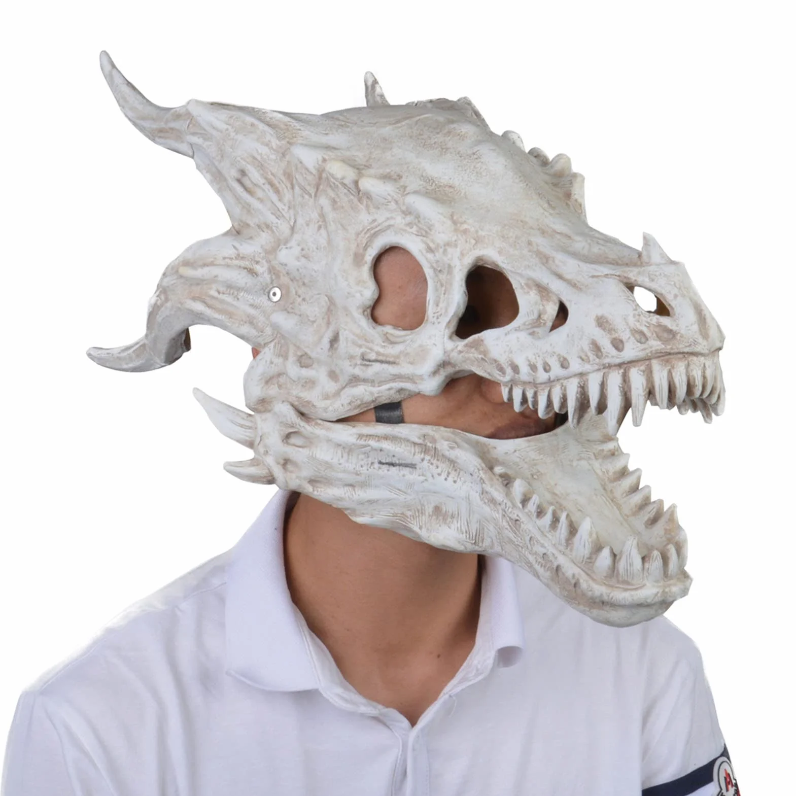 Copertura per viso in lattice con ossa di drago realistica testa di drago copertura integrale copricapo per dinosauri con teschio Halloween