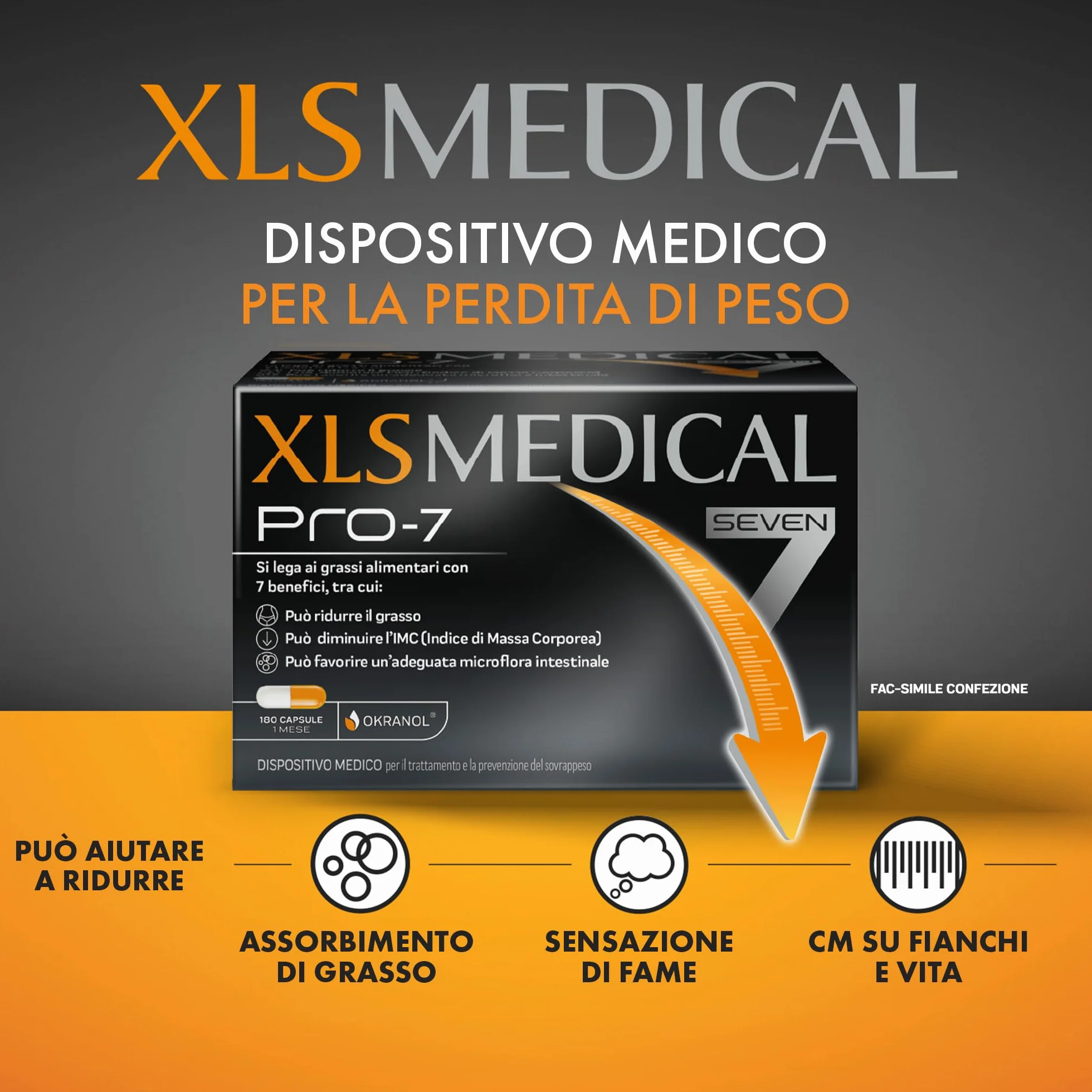 XLS Medical Pro-7 Dispositivo Medico per la Perdita di Peso, 180 Capsule