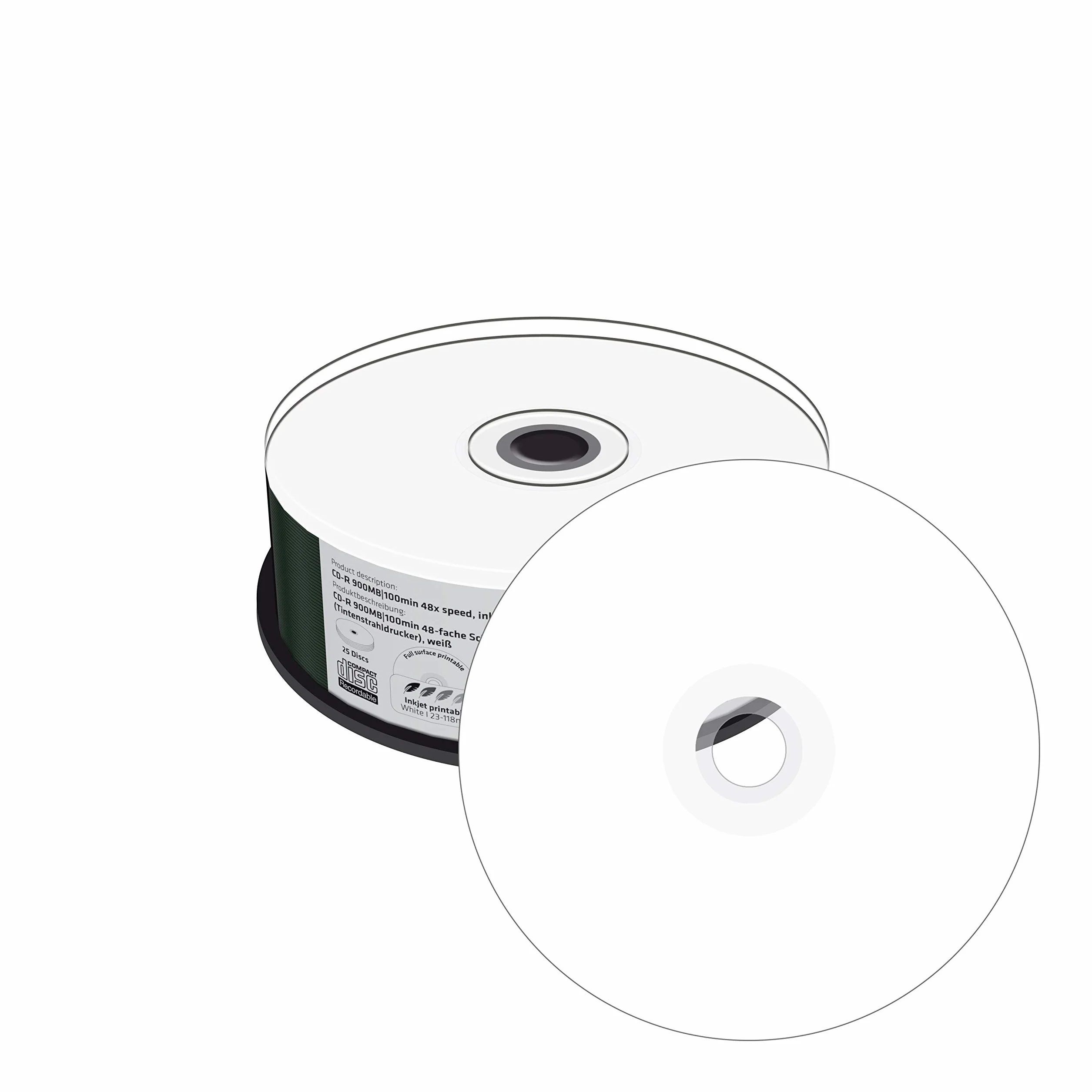 CD-R 900 MB|100 min velocità di Scrittura 48x, stampabile su Tutta la Superficie (Stampante a Getto d'inchiostro), 25 scatole per Torte
