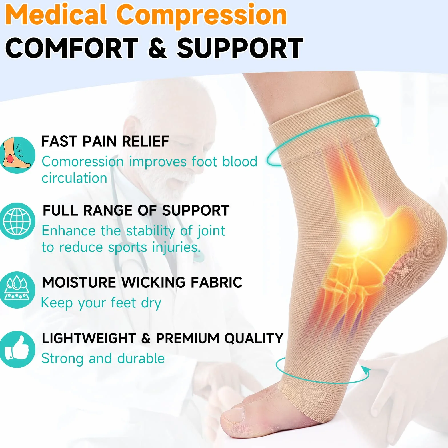 TOFLY Calzini per Fascite Plantare a Compressione 20-30 mmHg Classe II 1 Paio Beige XL