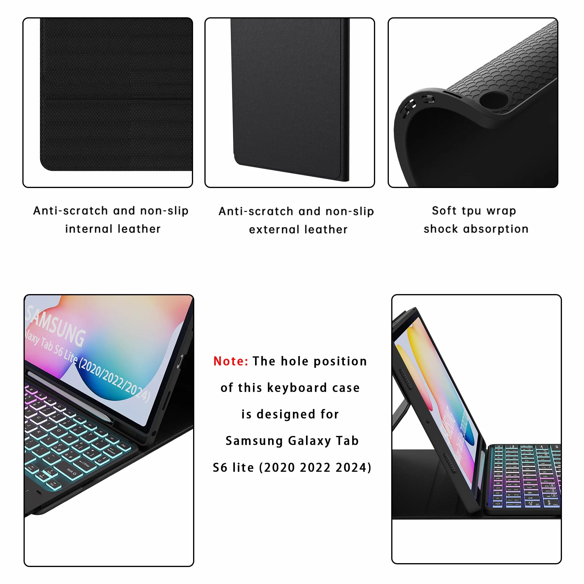Custodia con Tastiera per Samsung Galaxy Tab S6 Lite 10.4" 2024/2022/2020 : DIY a 3 zone e 7 colori retroilluminati Custodia per tastiera, Italiano ‎QWERTY Staccabile Tastiera con Touchpad per S6 Lite