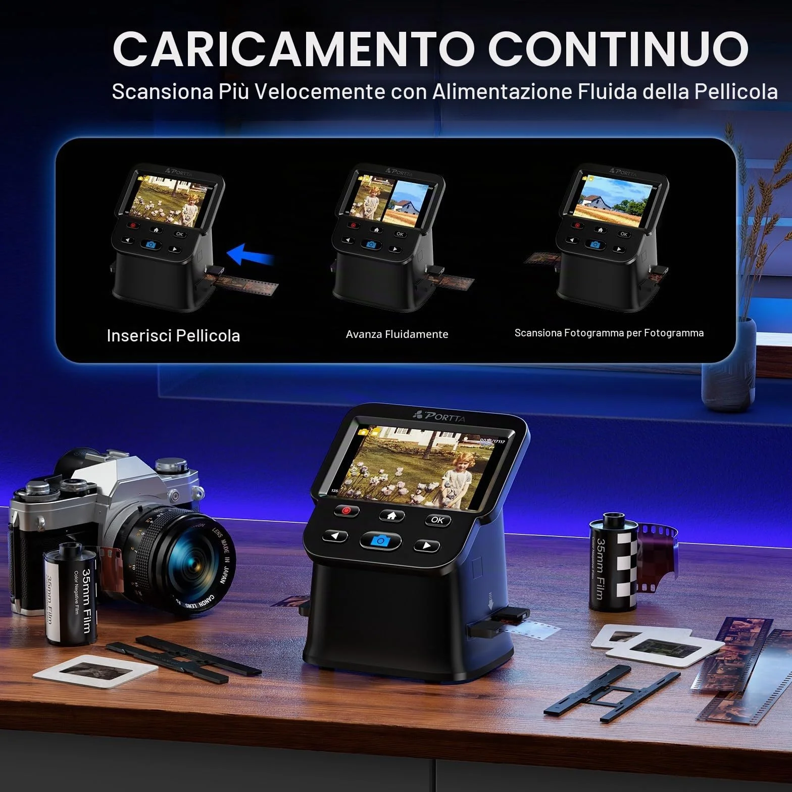 PORTTA Film Scanner 5" LCD Screen 22MP Slide Negative Scanner 135 126 110 Film Digital Converter HDMI SD Card