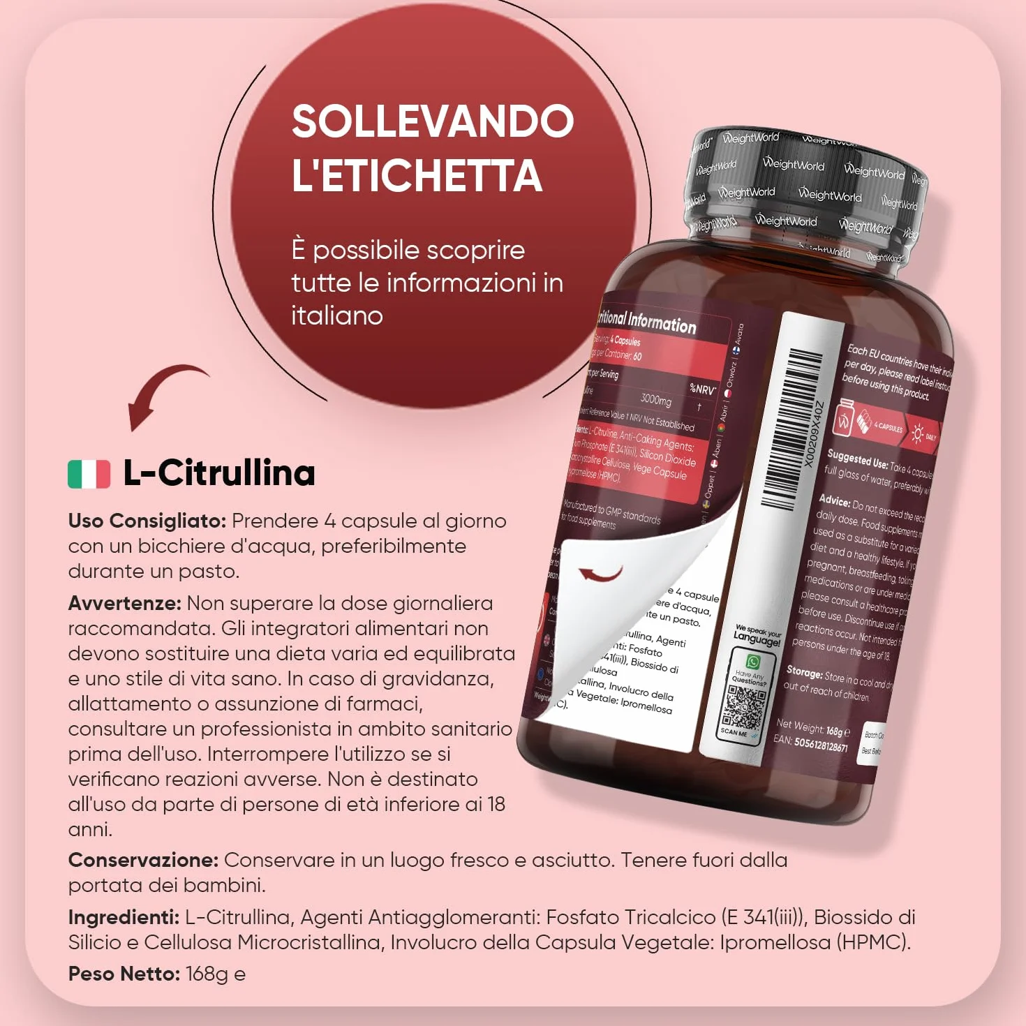 L-Citrullina Vegana 240 Capsule 3000mg Integratore Pre Workout Post Workout