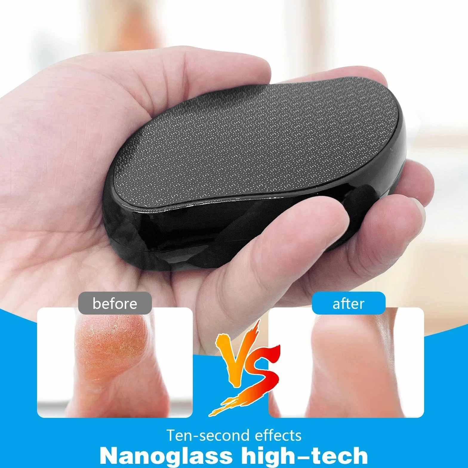 Lima per Piedi in Nano Vetro Raspa Piedi Professionale per Calli e Duroni Ammorbidisce Pelle Talloni Screpolati Nero