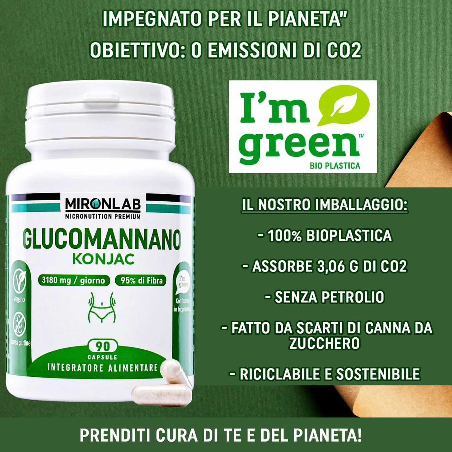Mironlab GLUCOMANNANO Forte 3021mg 280 capsule vegane 45 Giorni Saziante naturale Alta concentrazione 95% fibre