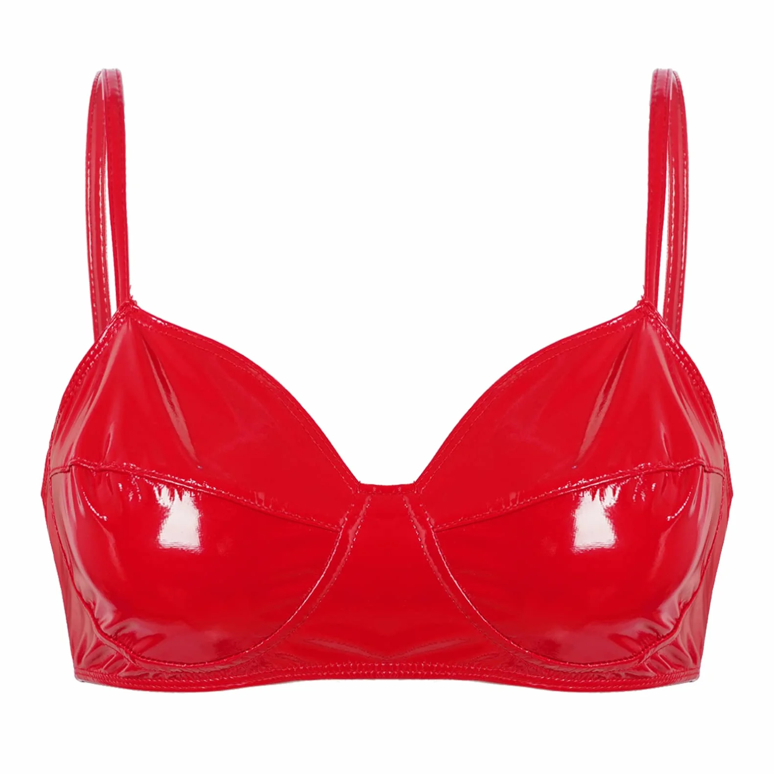 Donna Reggiseno Erotico Effetto Bagnato Pelle Spaghetti Crop Top Lucido