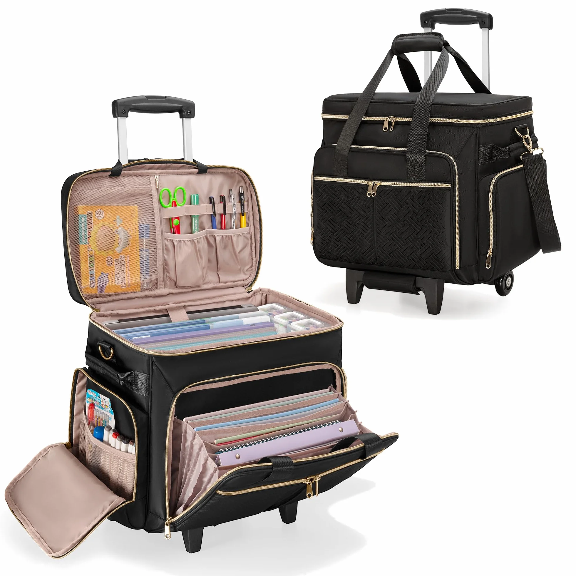 Borsa per Insegnanti con Rotelle Trolley Staccabile per Laptop 15,6" Materiale Didattico Nero