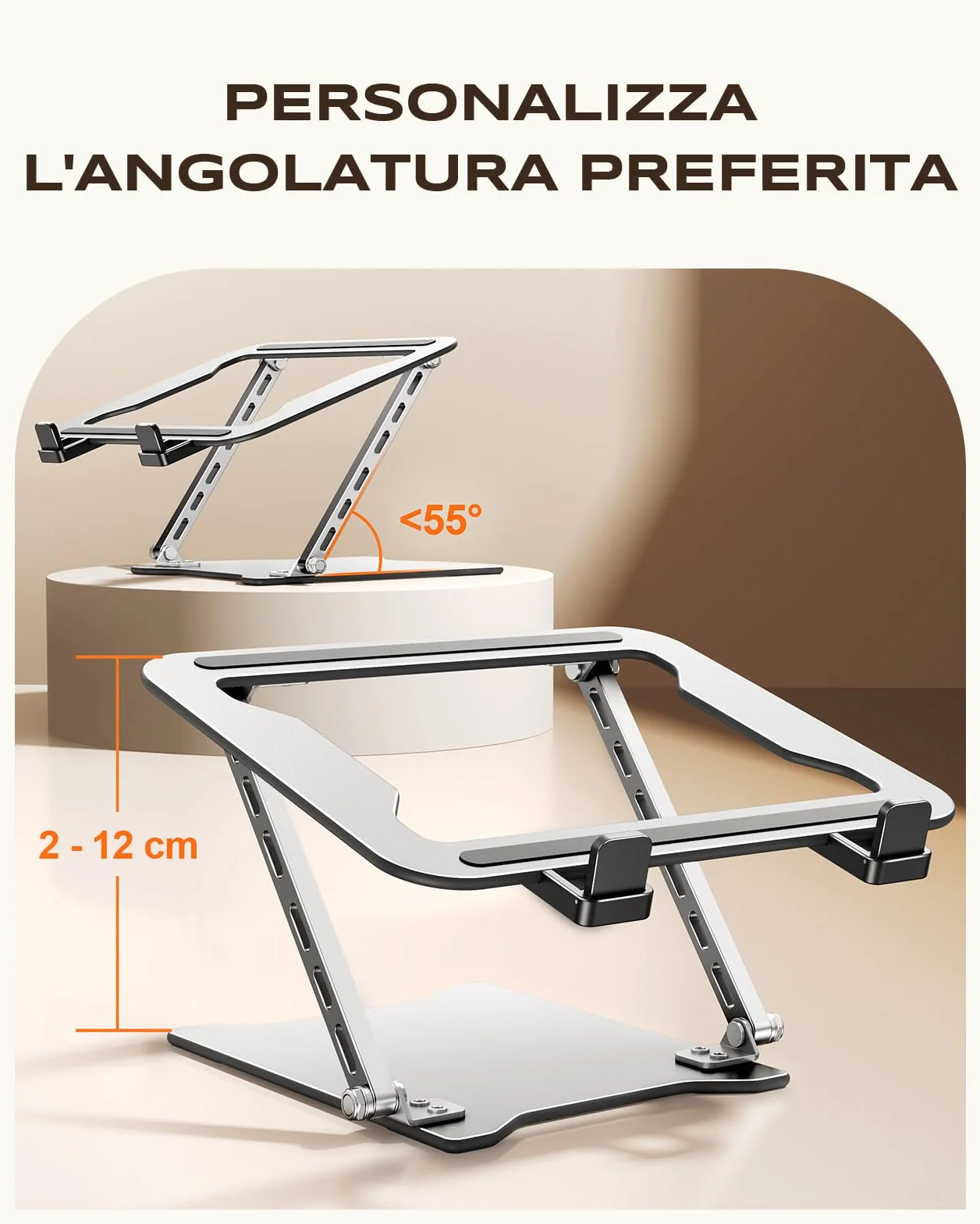 Babacom Ultra-Sottile Supporto PC Portatile, Altezza Regolabile Laptop Stand con Doppia Barra, Design Areato e Pieghevole, Ergonomico Supporto Laptop Compatibile con Portatili e Tablet (10-15.6")