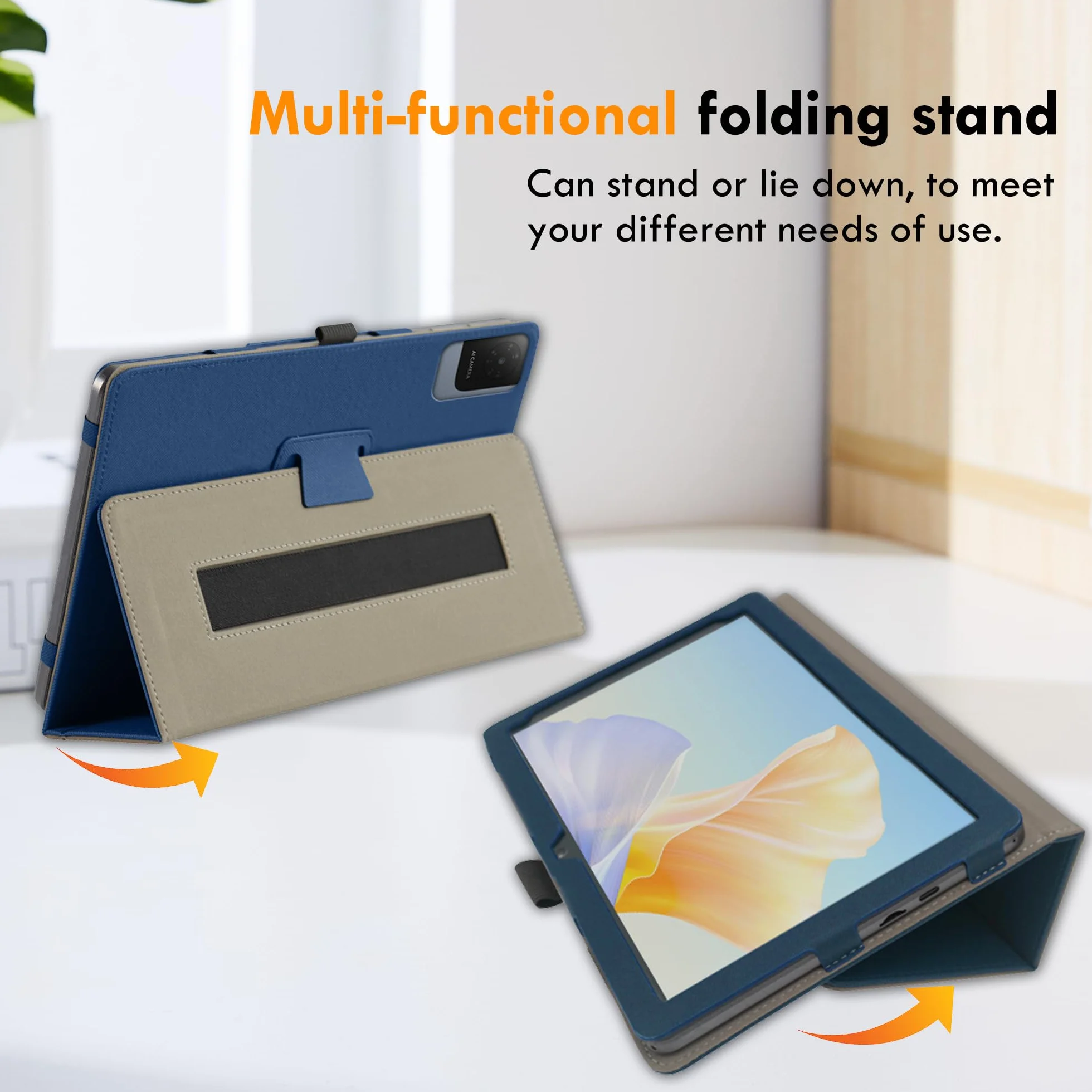 Pellicola Vetro Temperato e Custodia in Pelle PU per TCL Tab 10L Gen 4 Tablet 10.1 Pollici, Blu Scuro