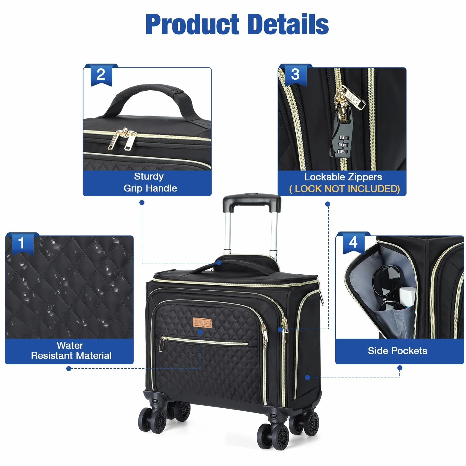 Lekeinchi Trolley Bagaglio a Mano 55x40x20 Espandibili 25-38L Valigia con 6 Tasche Organizer per Laptop Nero