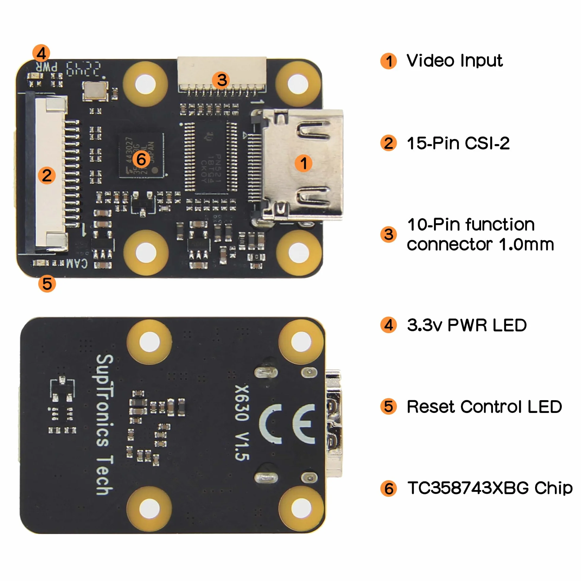 Geekworm Raspberry Pi Hdmi a CSI-2 Modulo X630 con chip TC358743, supporta fino a 1080p/25Fps per Raspberry Pi 4/3B +/3B/3A+/Pi Zero (W)/Pi Zero 2 W