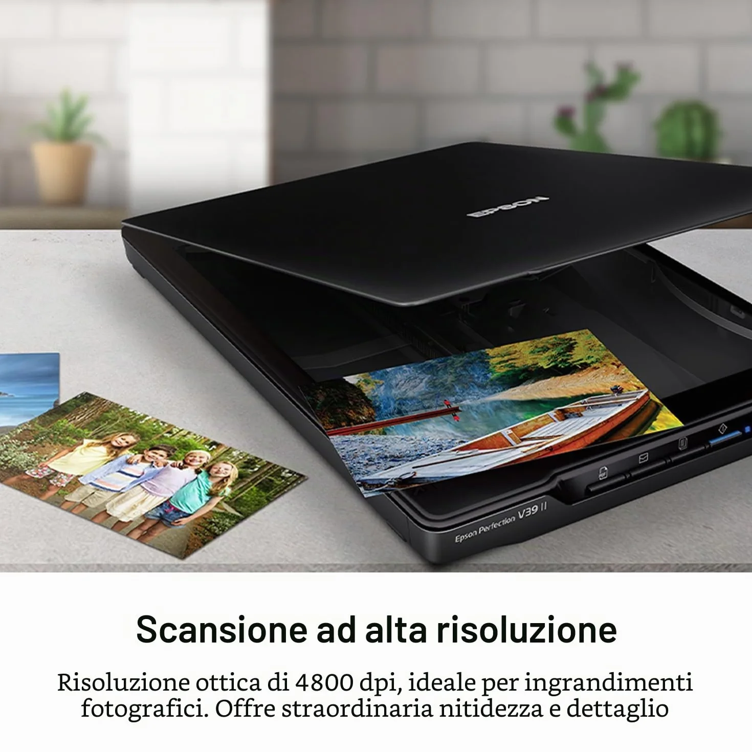 Epson Perfection V39 II - Scanner piatto per foto e documenti a colori con risoluzione ottica 4800 dpi, scansione su cloud, alimentazione USB e coperchio rimovibile