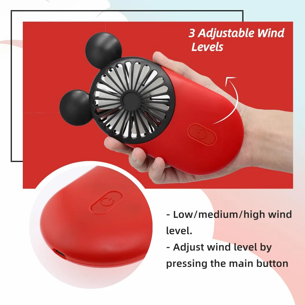 Mini ventilatore personale, portatile e portatile, ricaricabile tramite USB, con bella luce LED, 3 velocità regolabili, supporto portatile, perfetto per attività al chiuso o all'aperto,