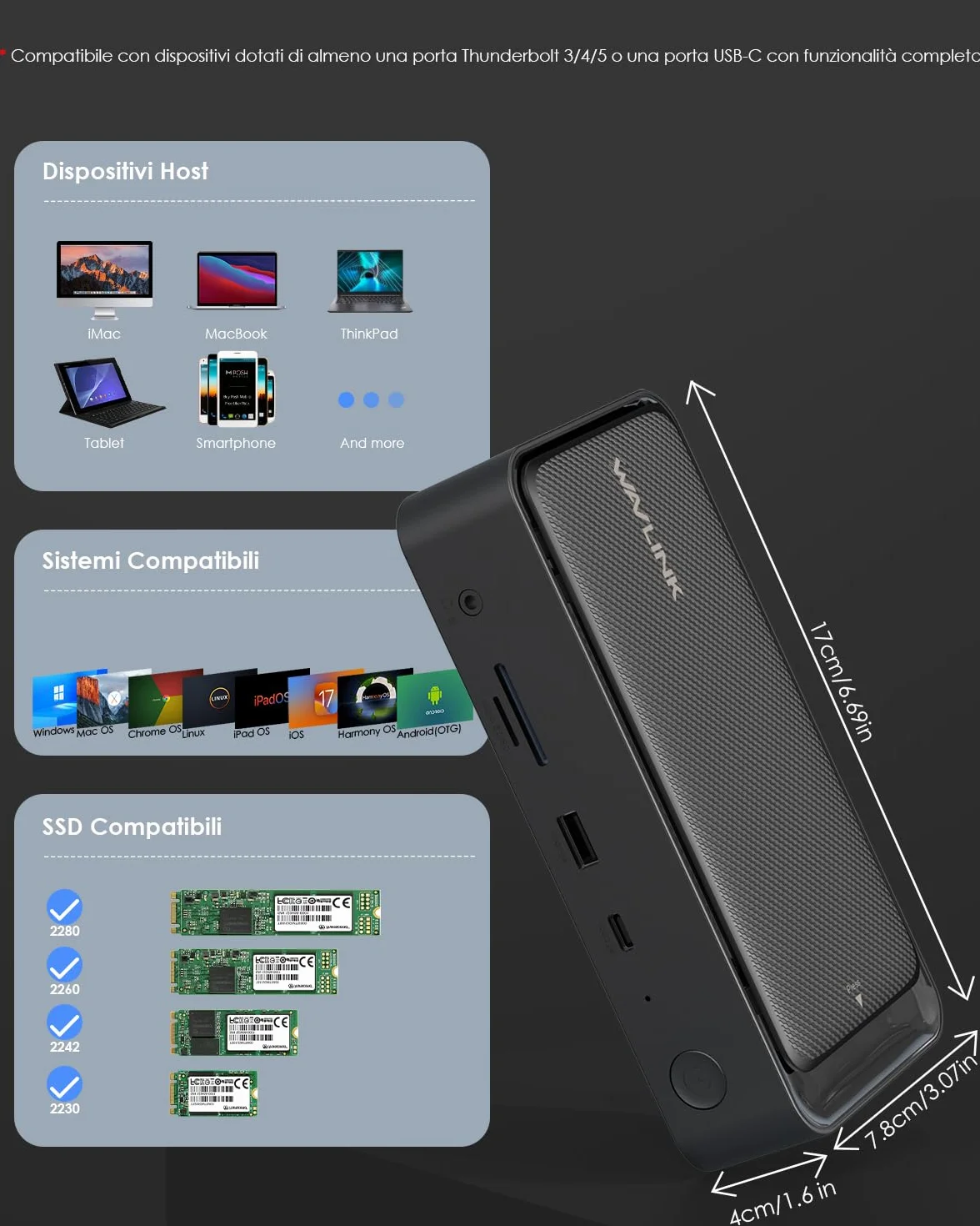 WAVLINK 12 in 1 Docking Station 3 Monitor per Windows e Mac OS, con 8K a 30 Hz HDMI/DP,con Alloggiamento SSD M.2 PCIe/SATA, Supporto Power Delivery da 100 W, USB-C/A, SD/TF, Gigabit