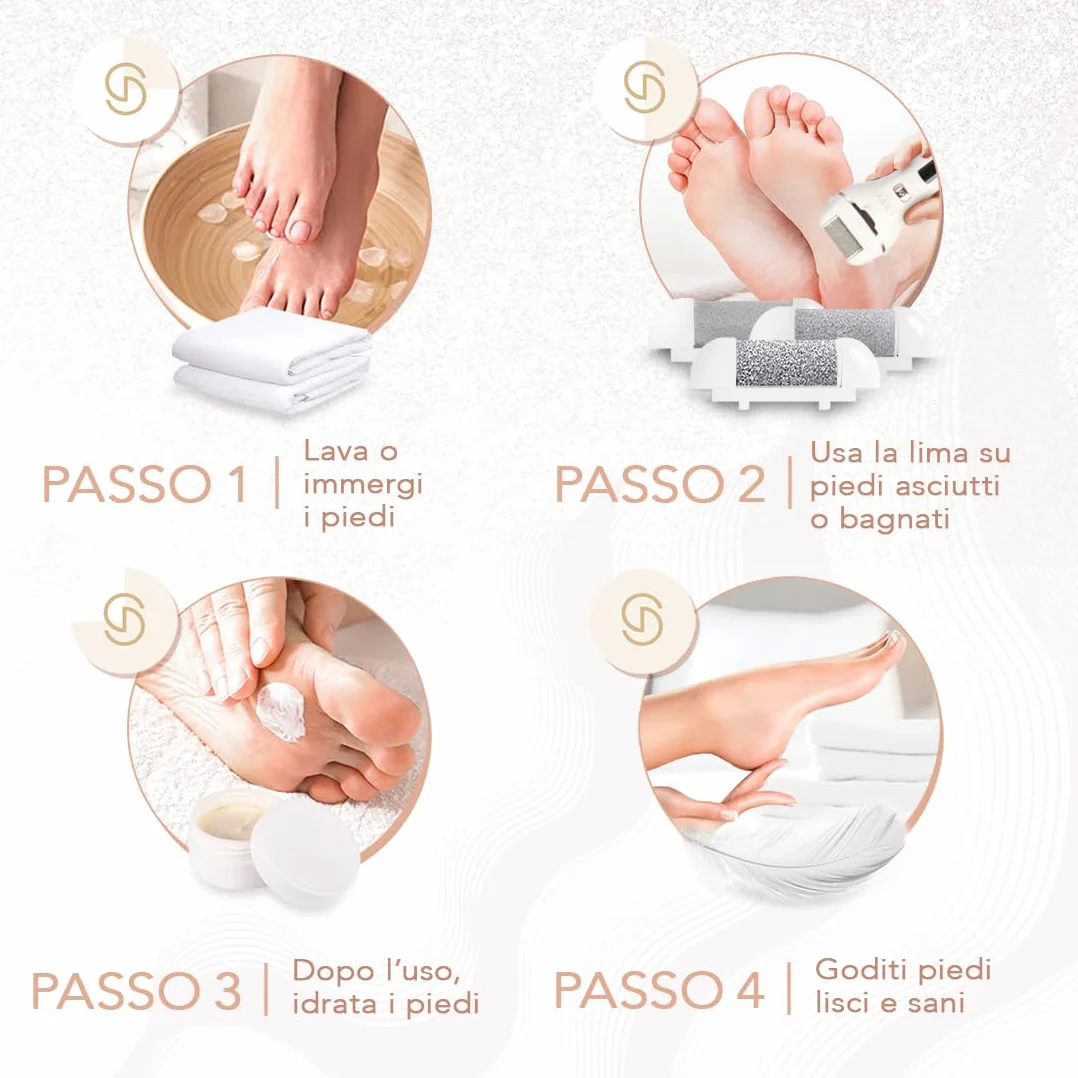 Essy Rulli Ricariche Per Piedi Set Di 5 – Trame Fine, Media e Grossolana – Rimozione Pelle Dura Esfoliazione Cura Dei Piedi (Bianco)