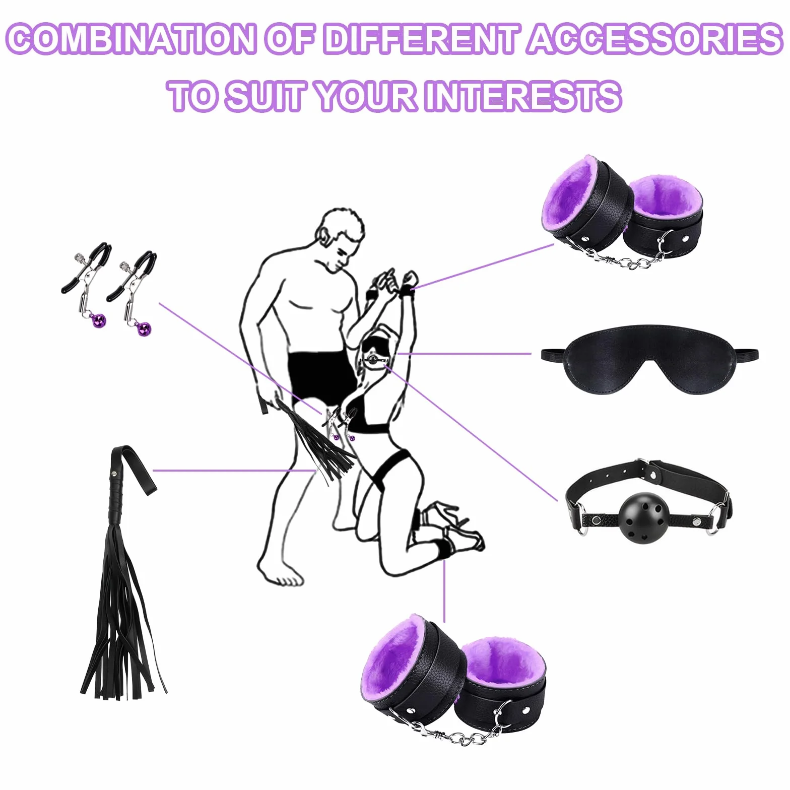 Bondage Sex Toys Set 13 Pezzi BDSM Kit Regolabile Manette SM Pelle Fetish Plug Anale Frusta Erotica per Principianti Coppie